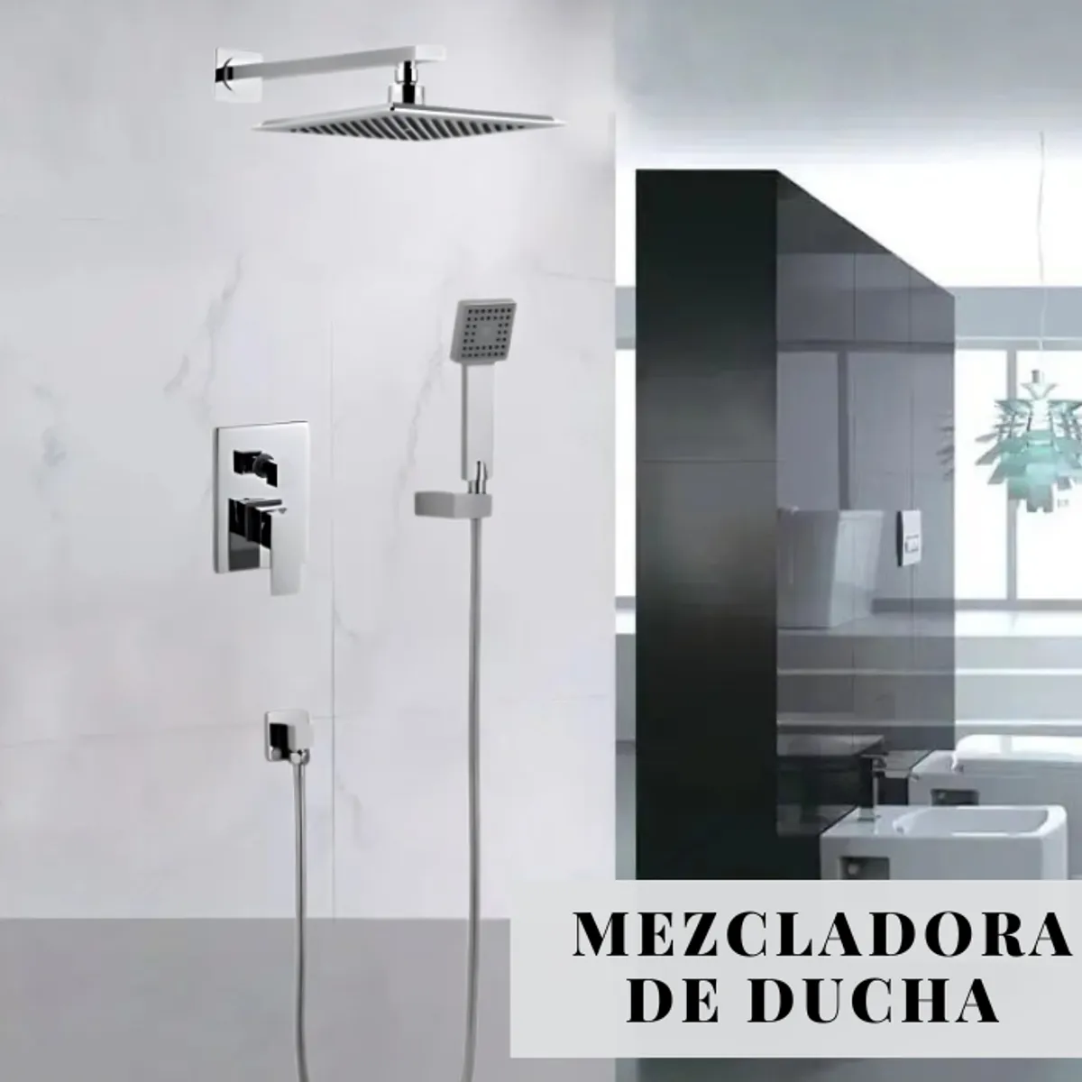 FRATELLI - MEZCLADORA DE DUCHA Y TELEFONO CUADRADO BRONCE CROMADO