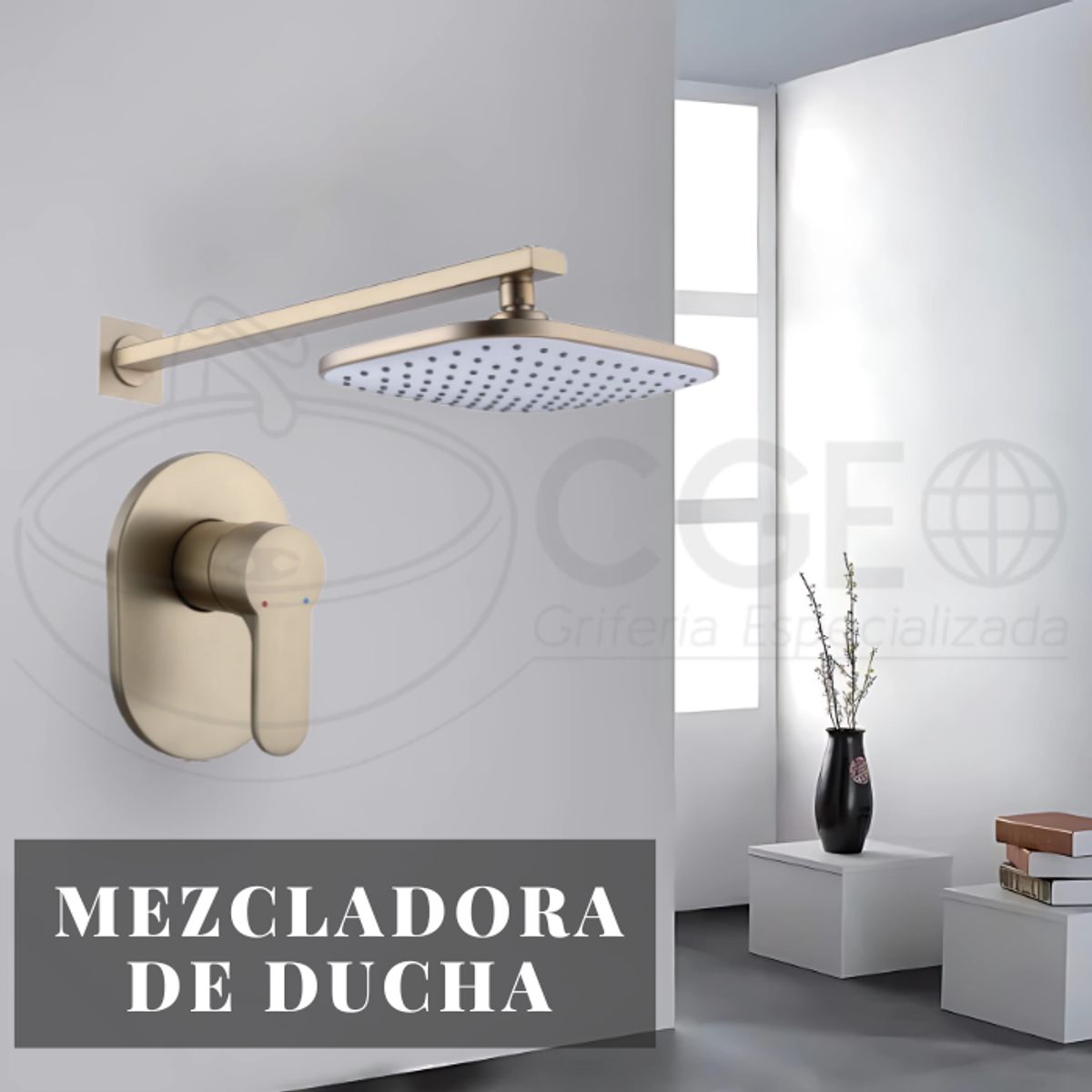 FRATELLI - MEZCLADORA DE DUCHA MINIMALISTA CUADRADO BRONCE DORADO SATINADO