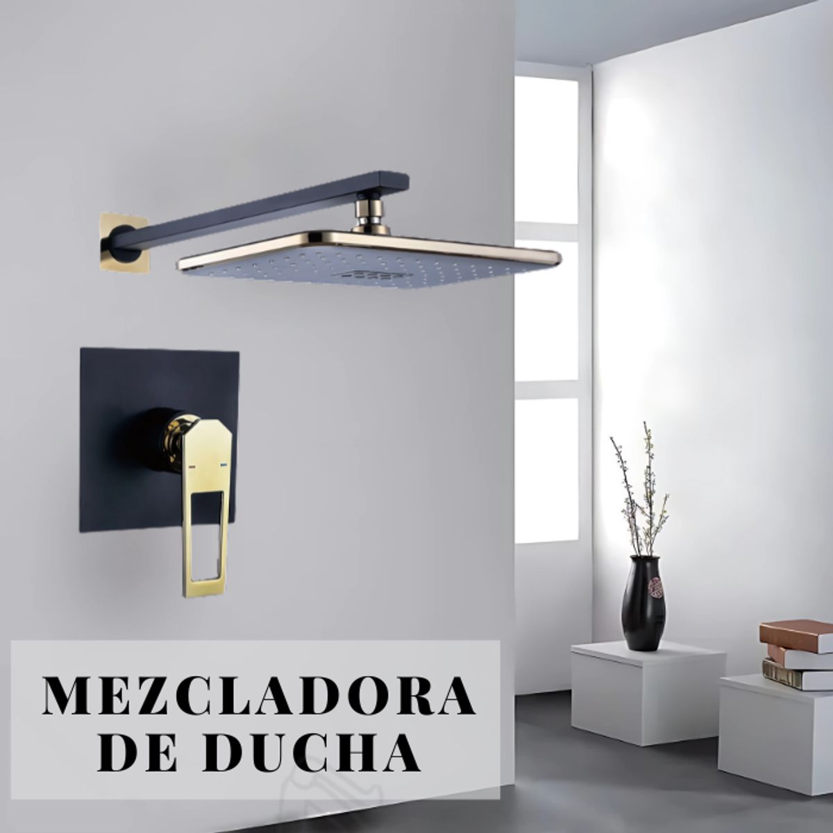 FRATELLI - MEZCLADORA DE DUCHA MINIMALISTA CUADRADO BRONCE NEGRO DORADO
