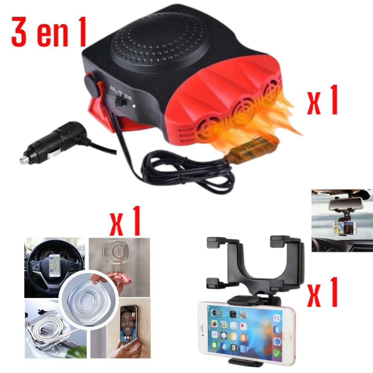 OEM - TRIPACK Auto Calefactor Soporte Retrovisor y Nano Gel Pad