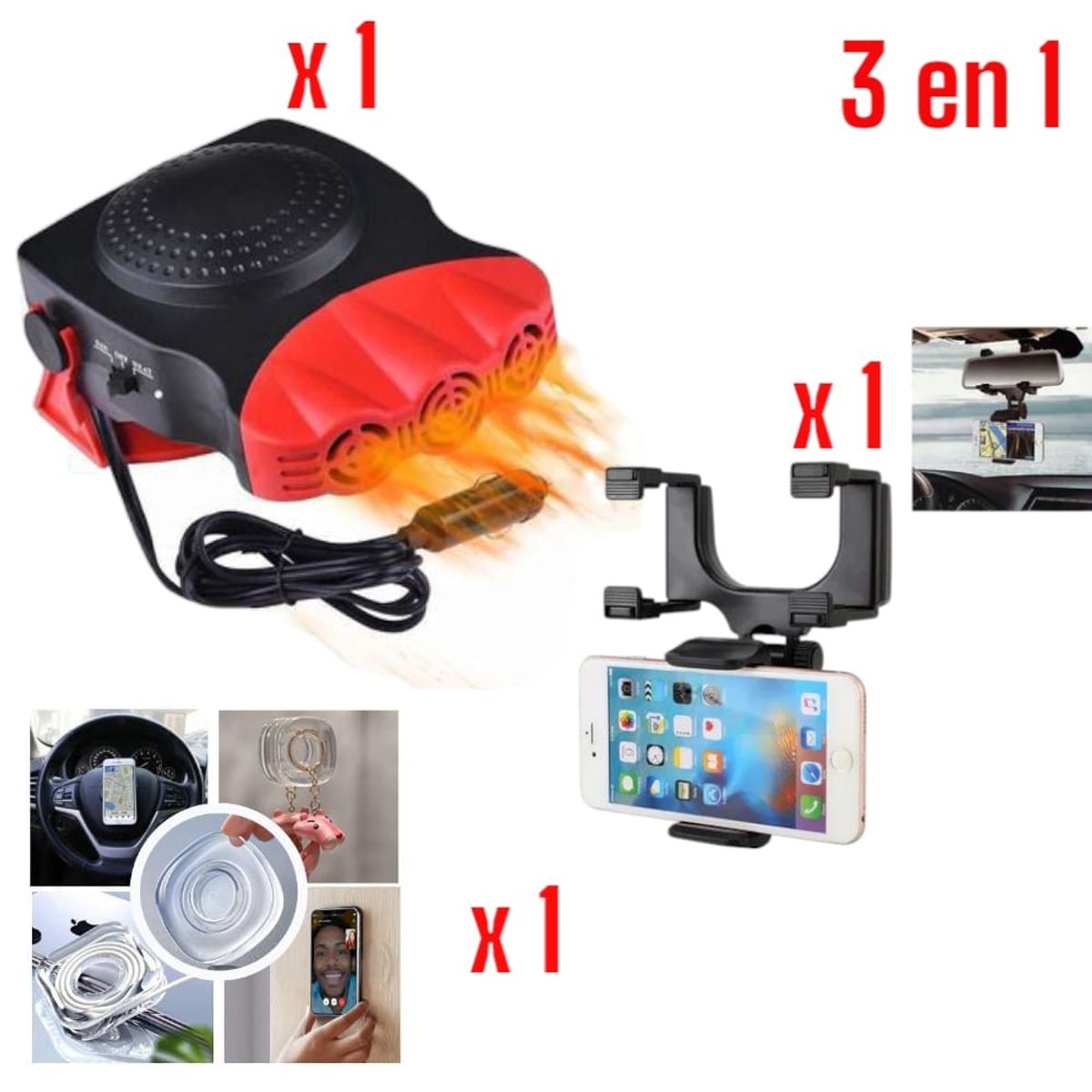 OEM - TRIPACK para Auto Calefactor + Soporte + Nano Gel Adhesivo