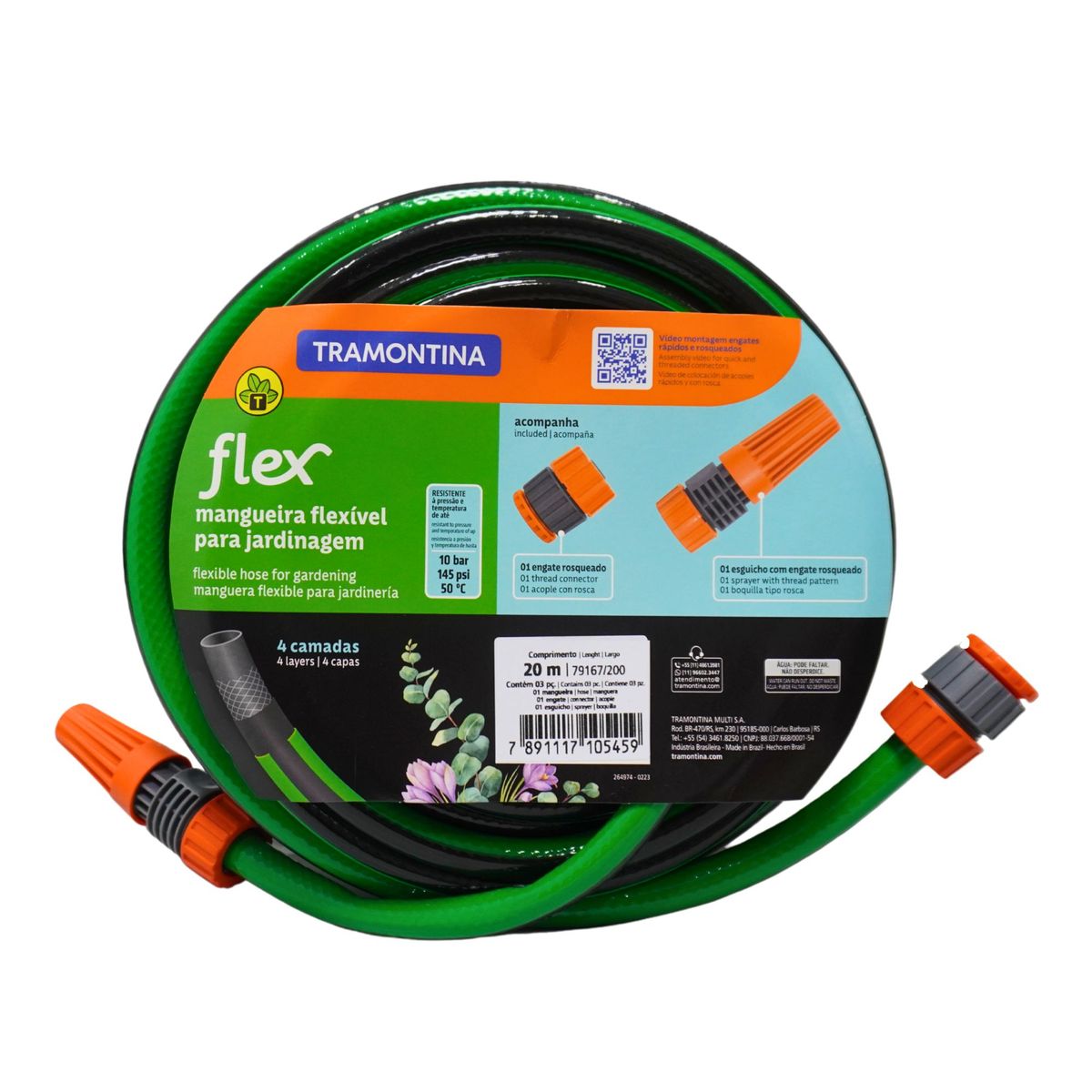 TRAMONTINA - Manguera Flex 1/2" x 20MT c/ Conectores 4 Capas TRAMONTINA