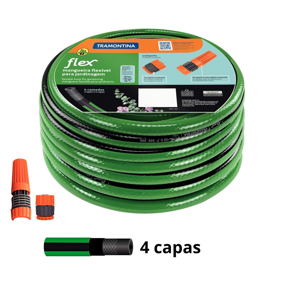 TRAMONTINA - Manguera Flex 1/2" x 20MT c/ Conectores 4 Capas TRAMONTINA