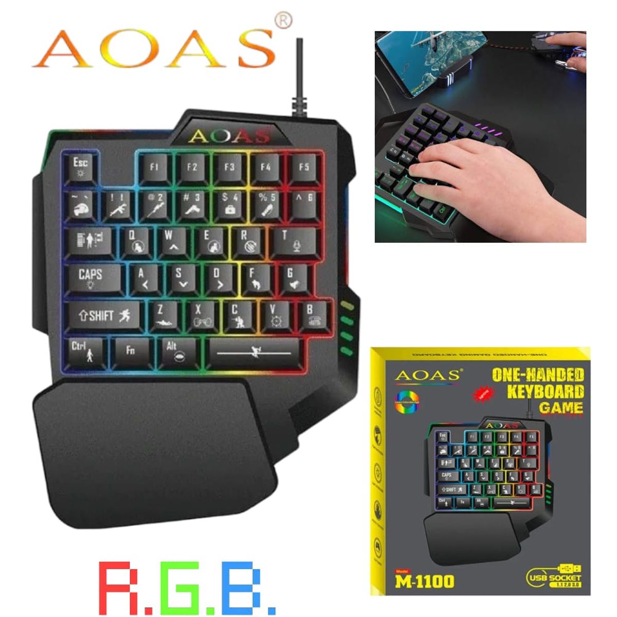 OEM - AOAS M-1100 Teclado Numérico Gamer RGB con Reposamanos