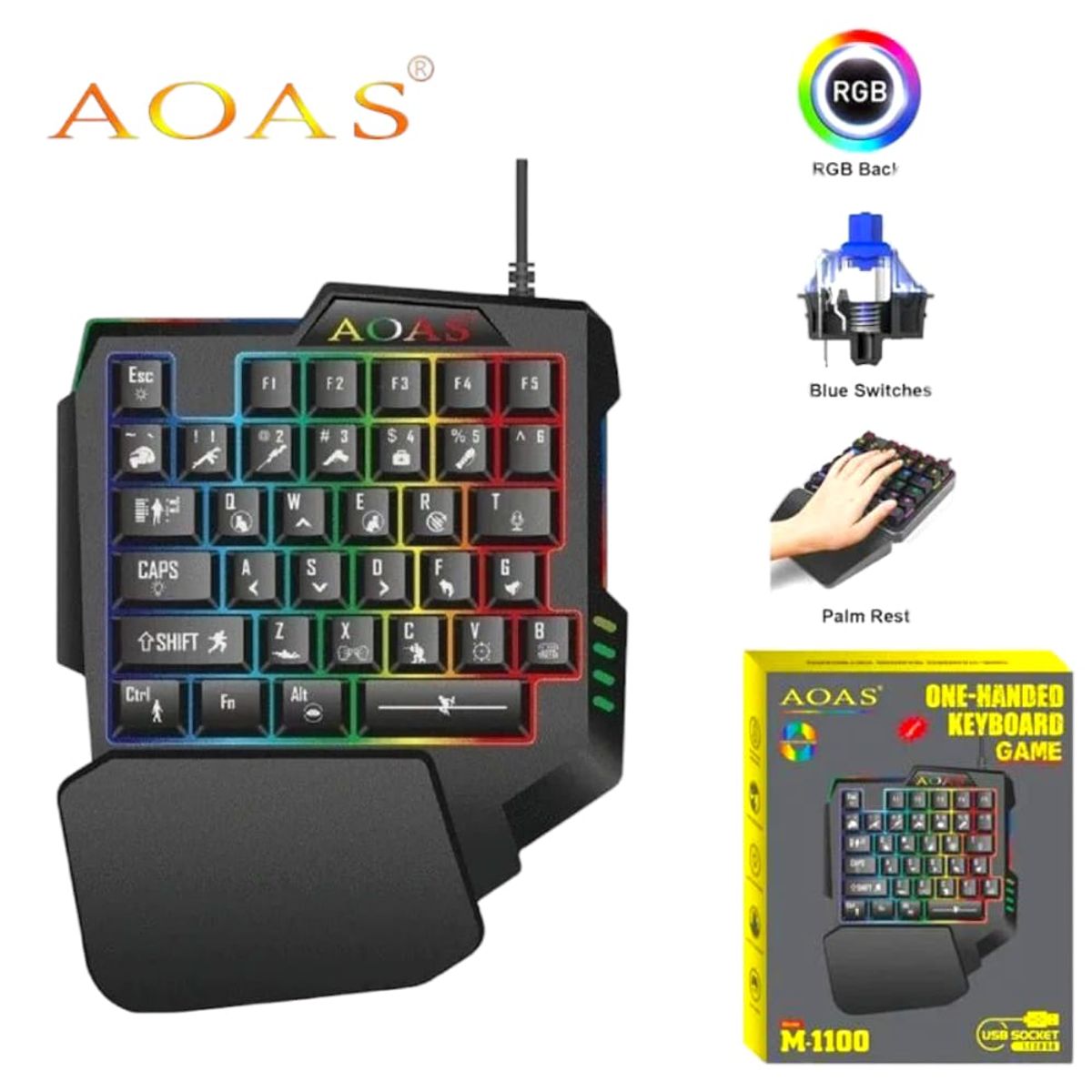 OEM - Teclado Numérico Gamer AOAS M-1100 RGB Ergonómico con Pad