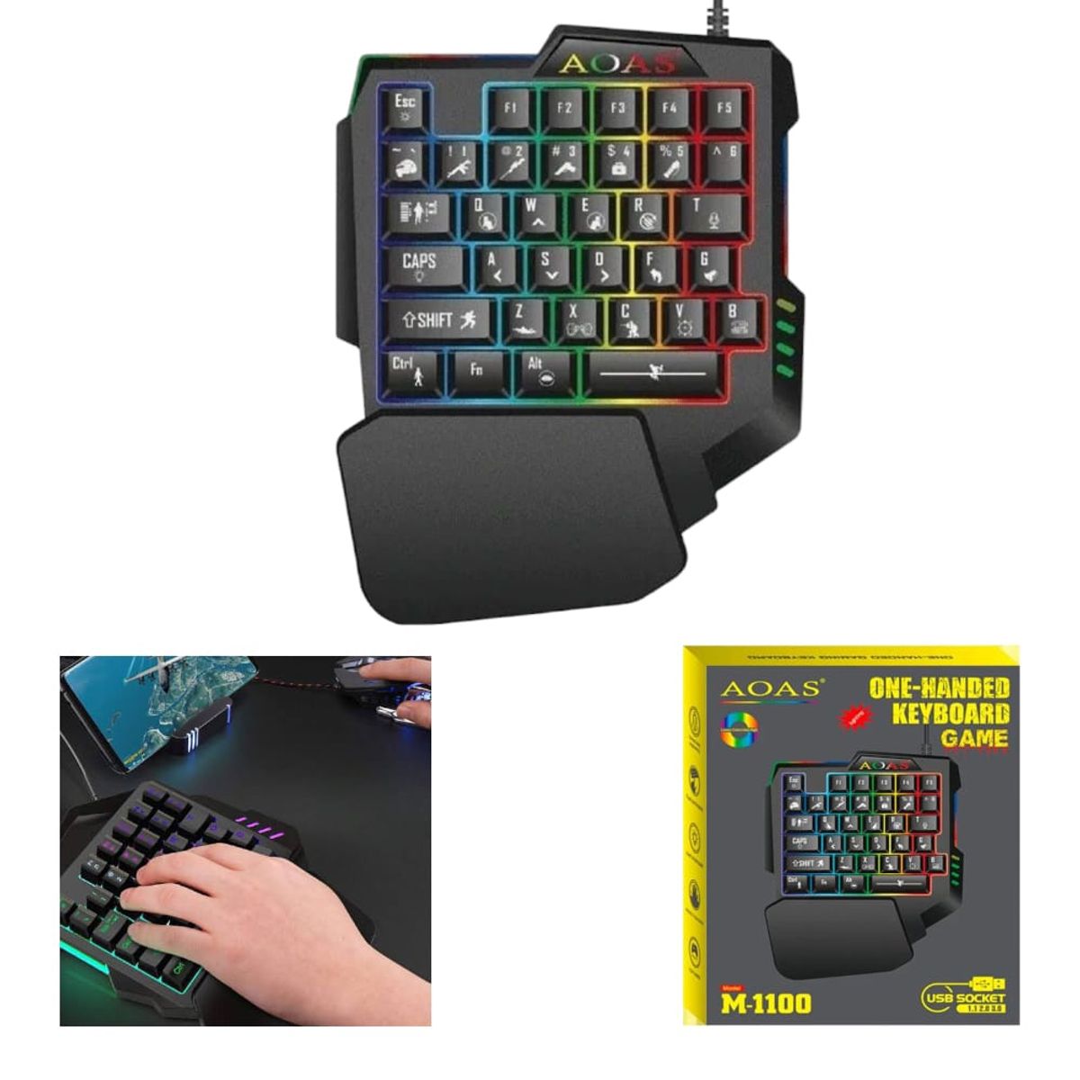 OEM - Teclado Numérico Gamer AOAS M-1100 RGB Ergonómico con Pad