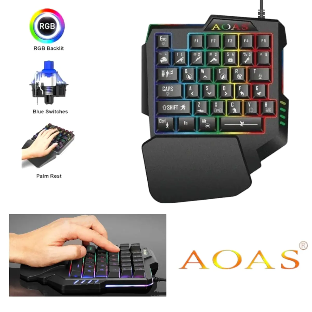 OEM - Keypad Gamer AOAS M-1100 RGB con Posamanos Ergonómico