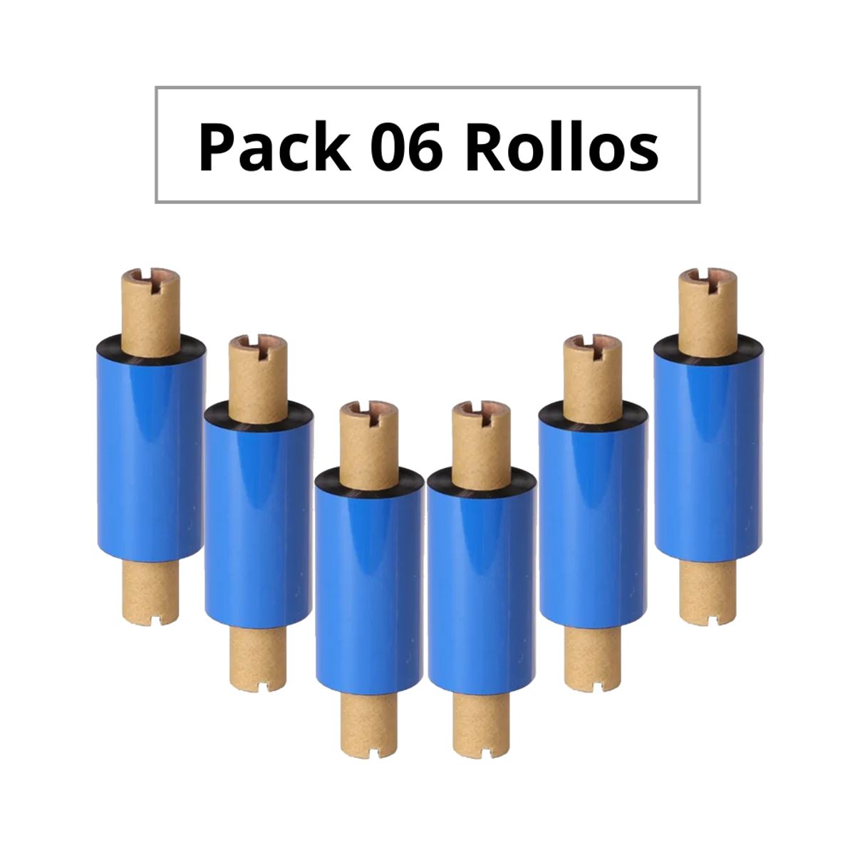 GENERICO - Cinta Ribbon CERA Negra 60 mm x 74 mts - Pack 06 Rollos