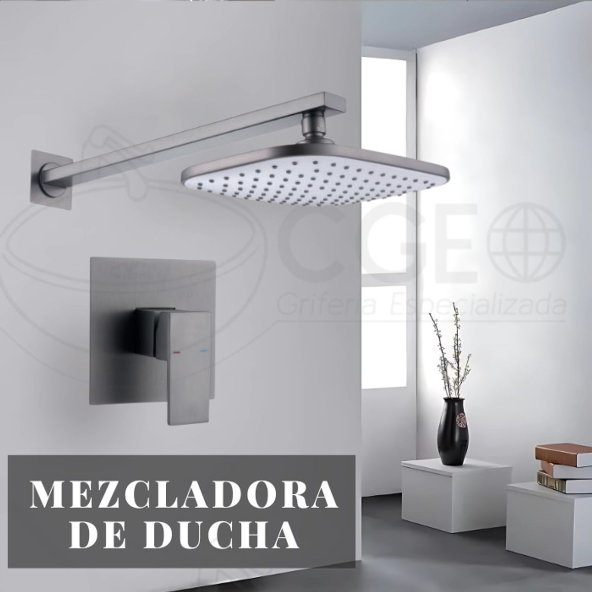 FRATELLI - MEZCLADORA DE DUCHA MINIMALISTA CUADRADO BRONCE GRIS