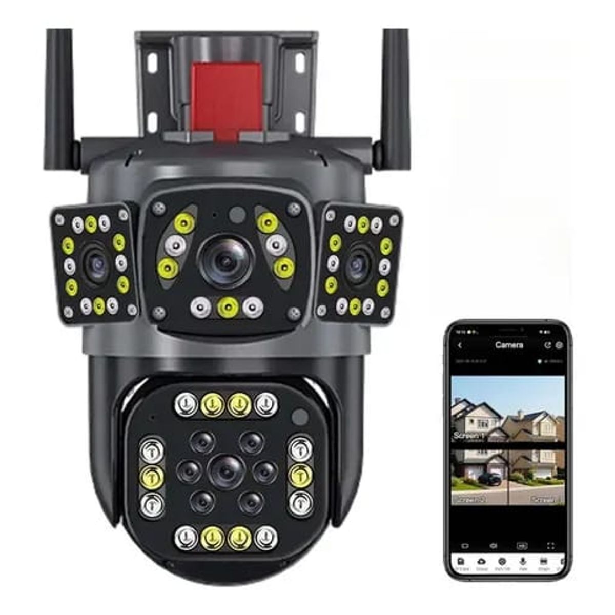 OEM - Cámara de Seguridad IP 4 Lentes WiFi con Alarma Soporta Memoria 128GB