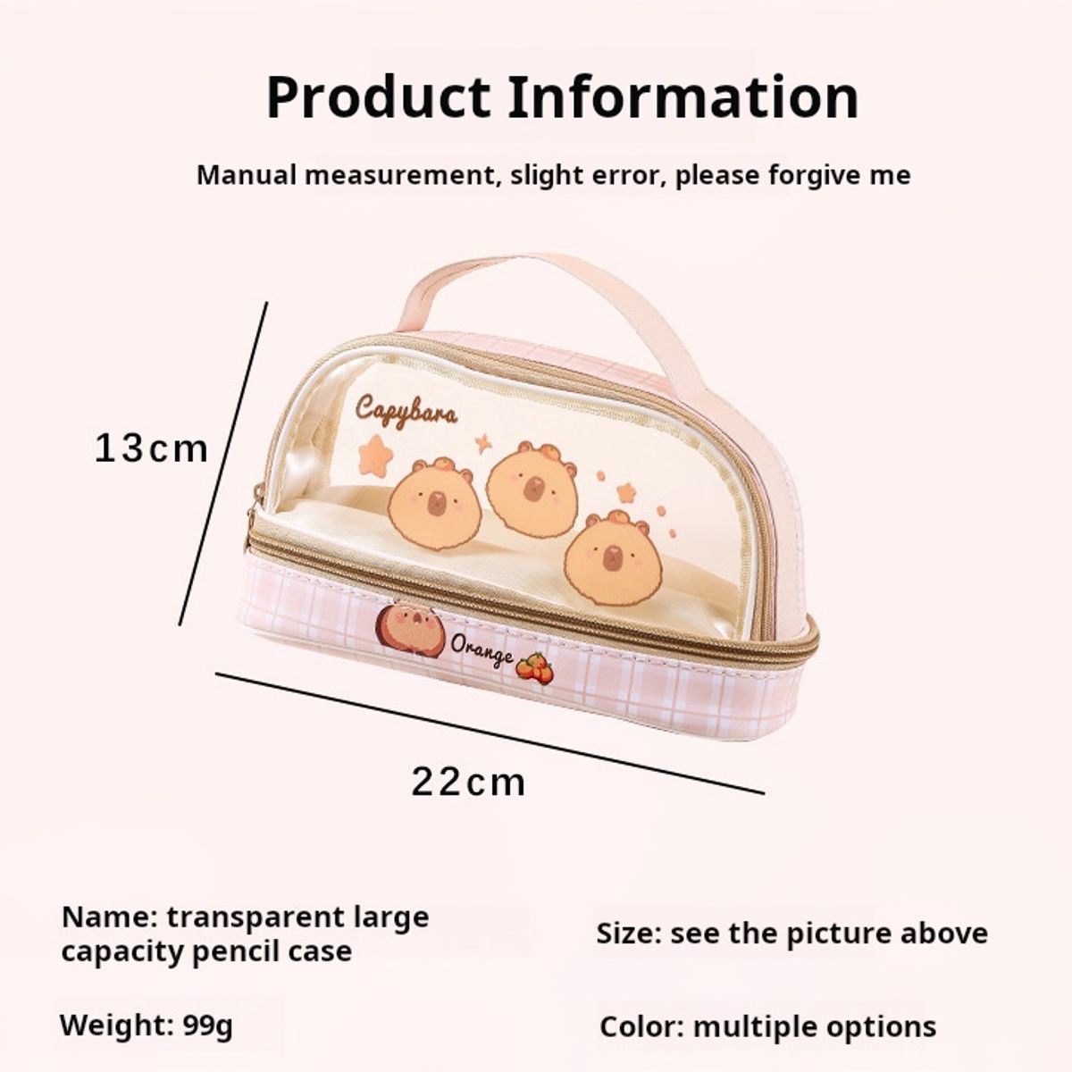 GENERICO - ESTUCHE - CARTUCHERA KAWAII CAPIBARA COLOR MELON