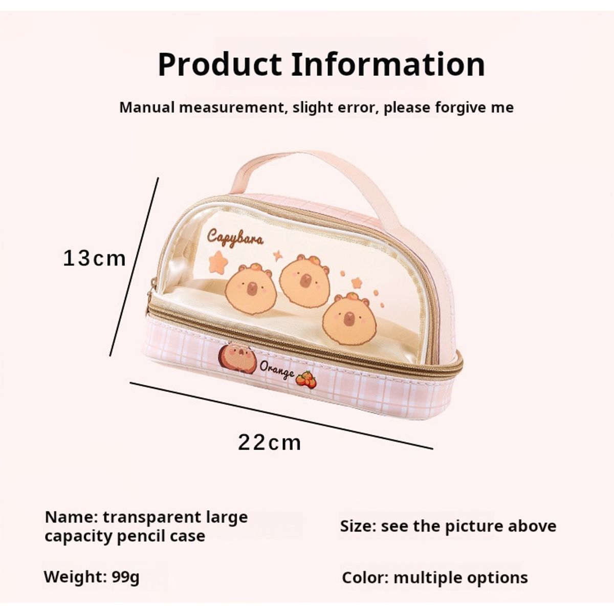 GENERICO - ESTUCHE - CARTUCHERA KAWAII CAPIBARA COLOR MELON