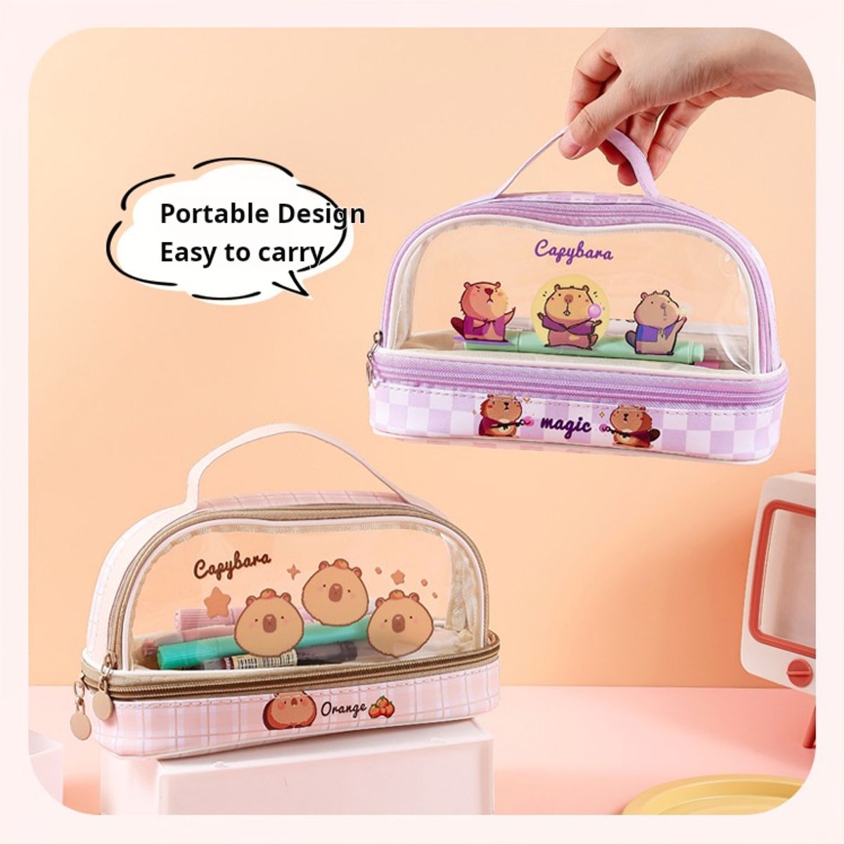 GENERICO - ESTUCHE - CARTUCHERA KAWAII CAPIBARA COLOR MELON