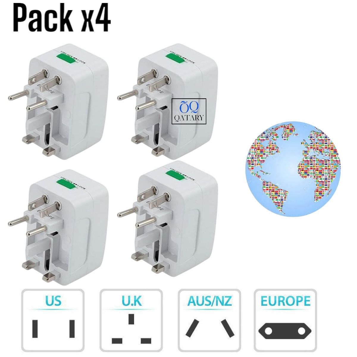 OEM - Pack x4 Cargadores Universales de Corriente para Viaje Global