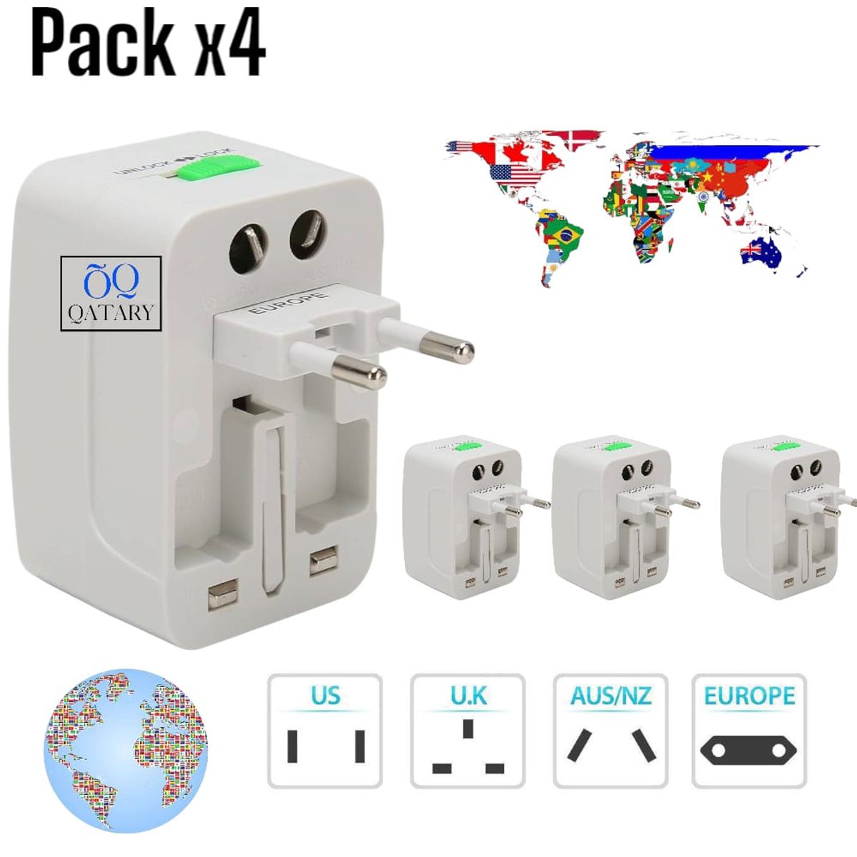 OEM - Pack x4 Cargadores Universales de Corriente para Viaje Global