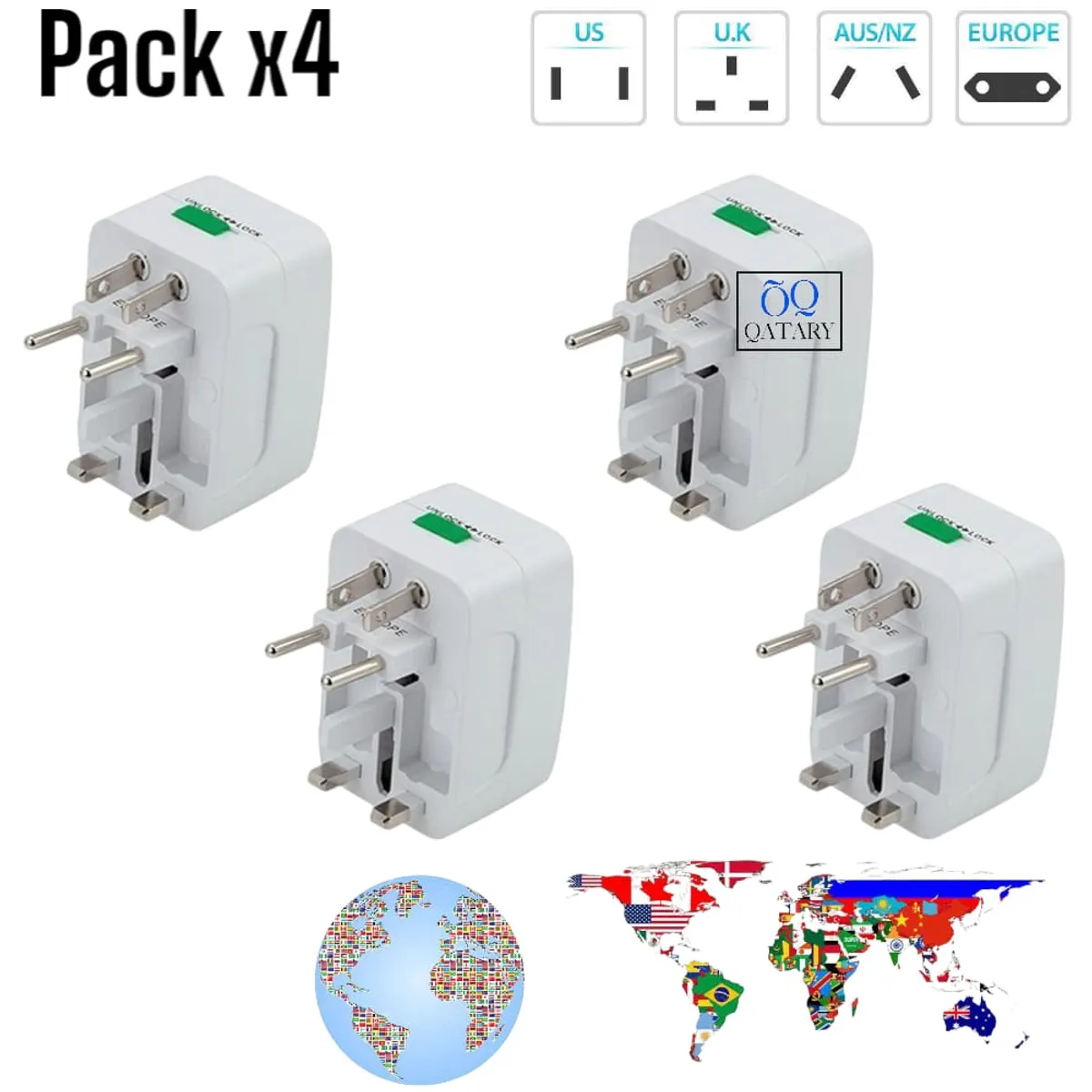OEM - Set 4 Cargadores Universales para Enchufes de Todos los Países