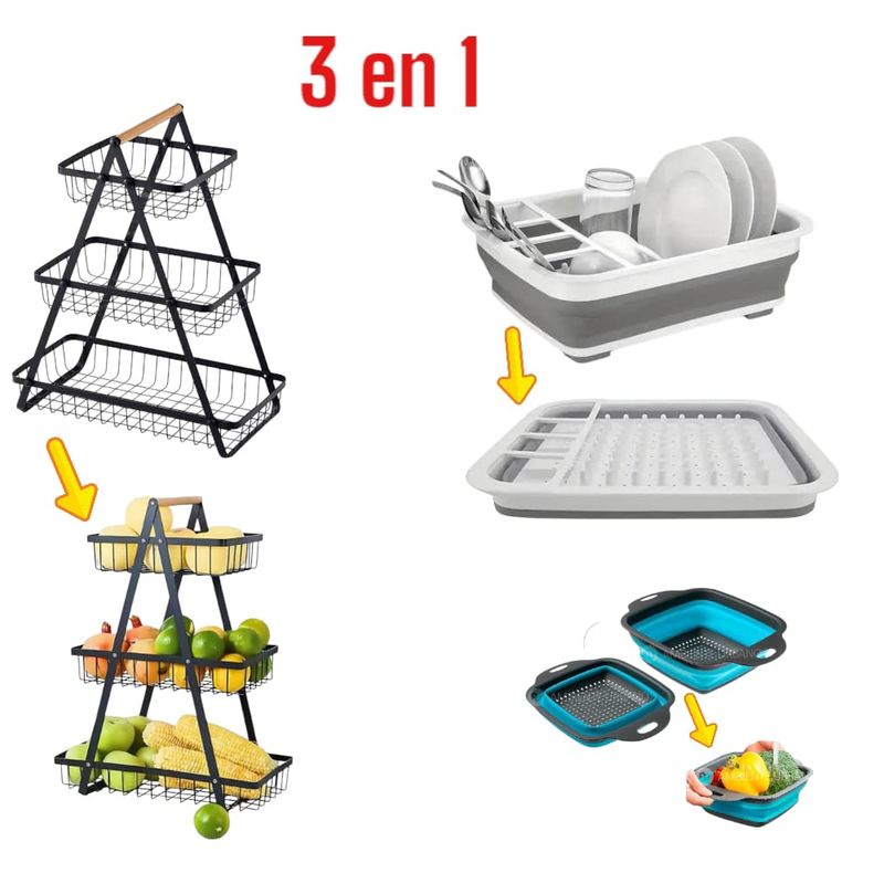 OEM - 3 en 1 Multiuso: Frutero, Escurridor y Colador Plegable Compacto