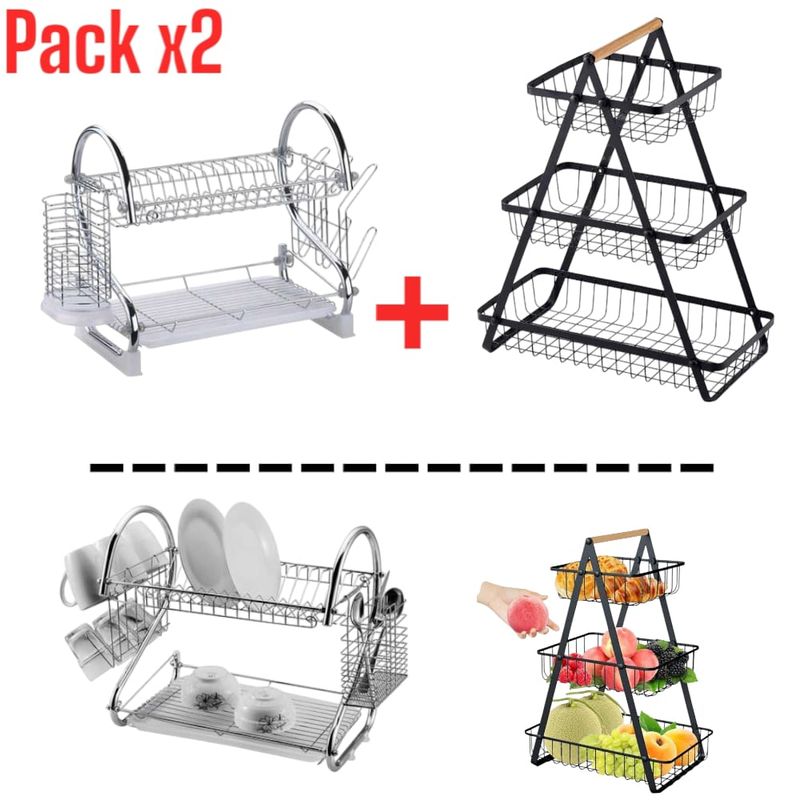 OEM - Frutero Organizador 3 Niveles + Escurridor de Platos de Cocina