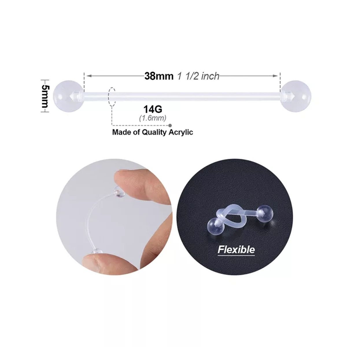 GENERICO - Set x 2 Piercings industrial transversal transparente de acrílico