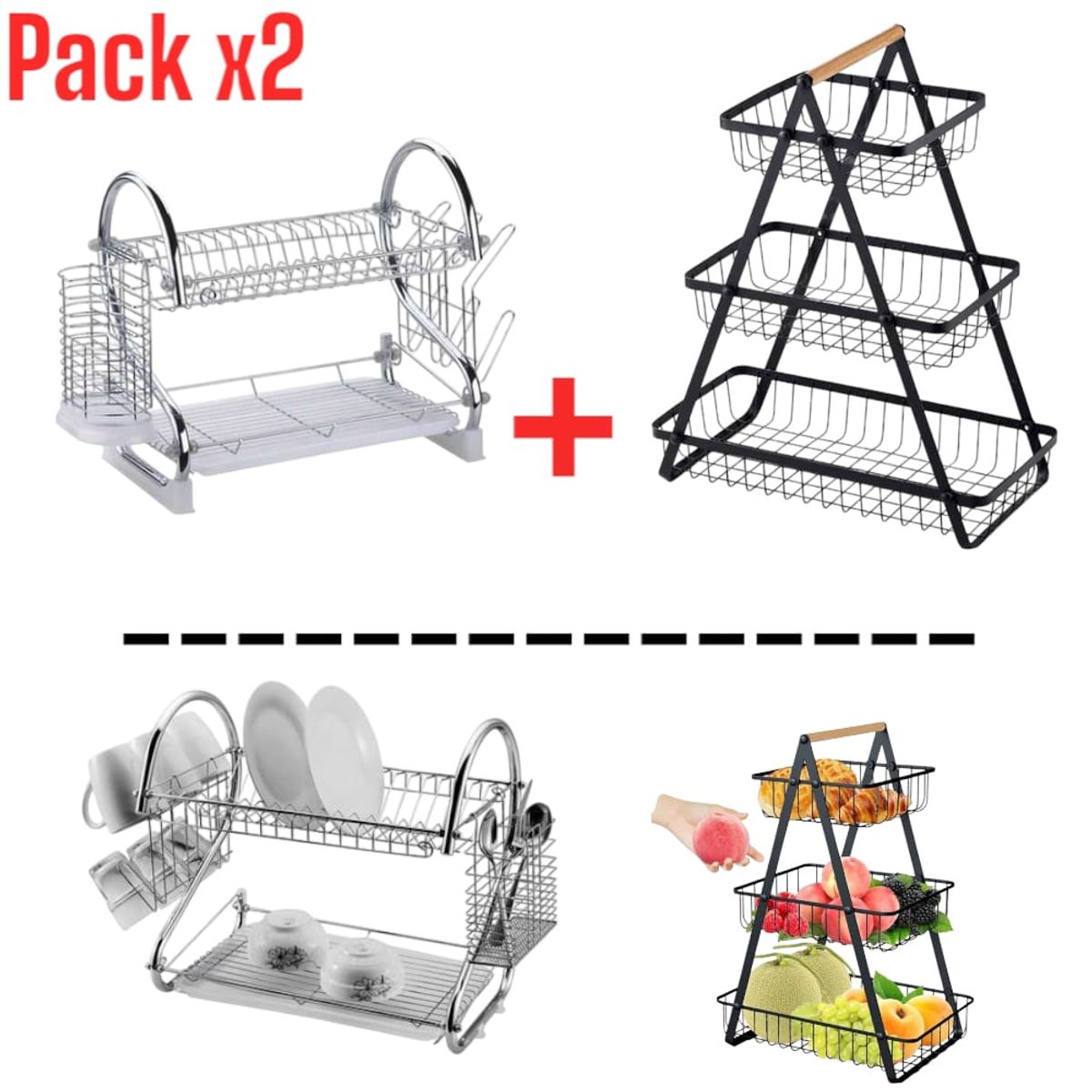 OEM - Set Frutero de 3 Niveles y Escurridor SecaPlatos para Cocina