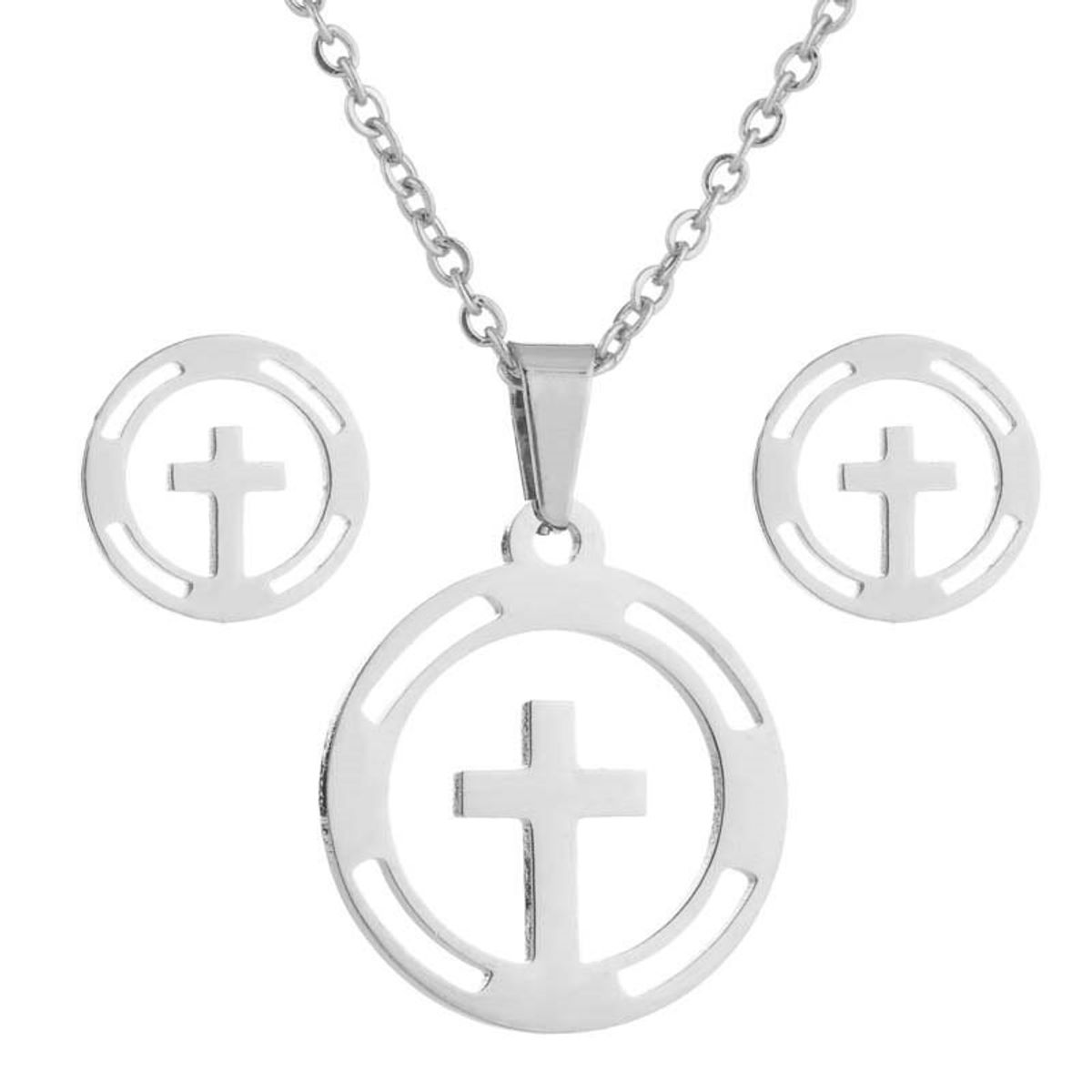 GENERICO - Set collar y aretes cruz plateado