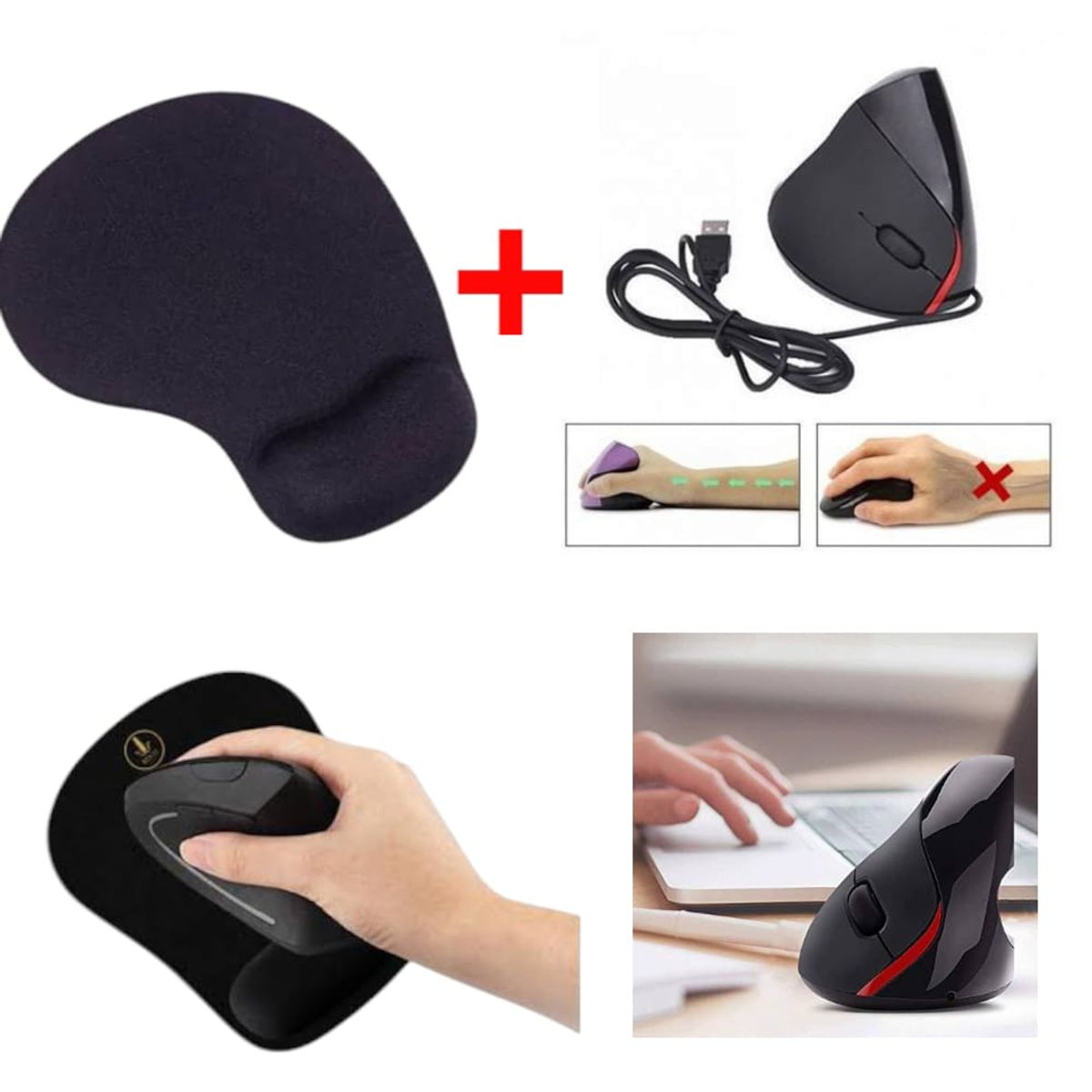 OEM - Mouse Vertical Ergonómico Alta Velocidad + Pad con Reposamuñeca