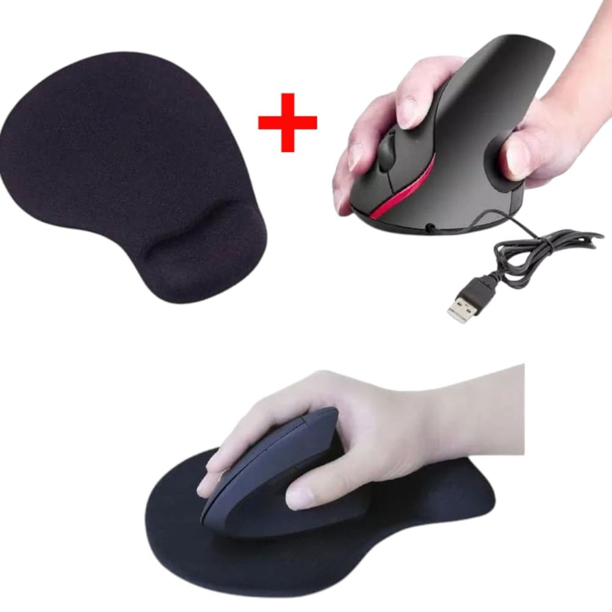 OEM - Combo Ergonómico Mouse Vertical + Mouse Pad Antifatiga