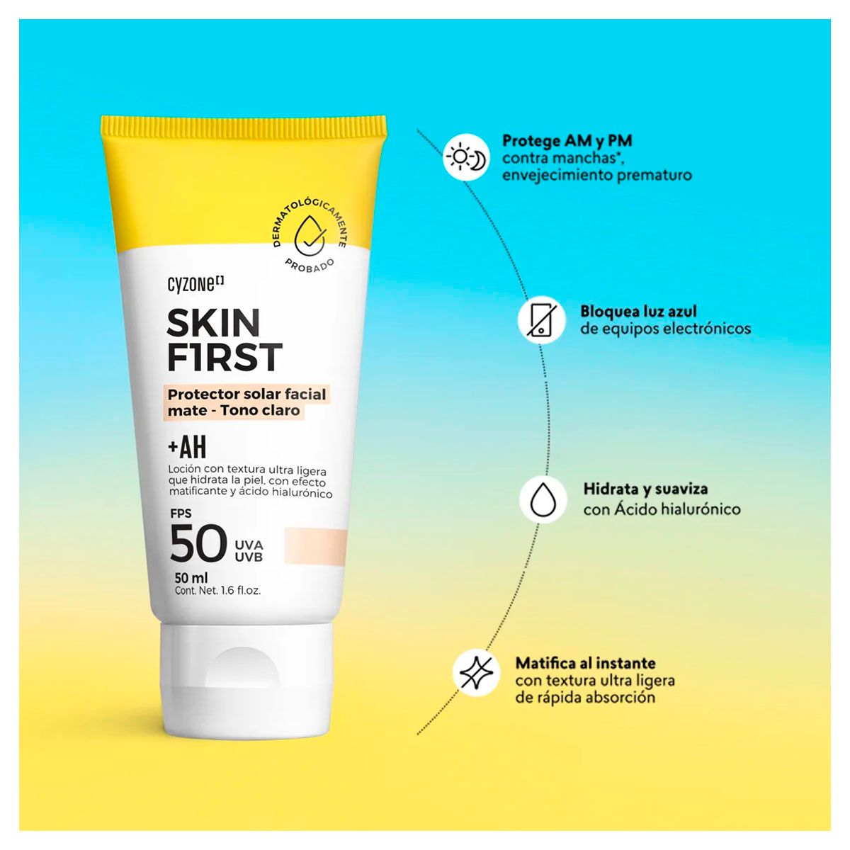 CYZONE - Bloqueador Facial con color CLARO Skin First