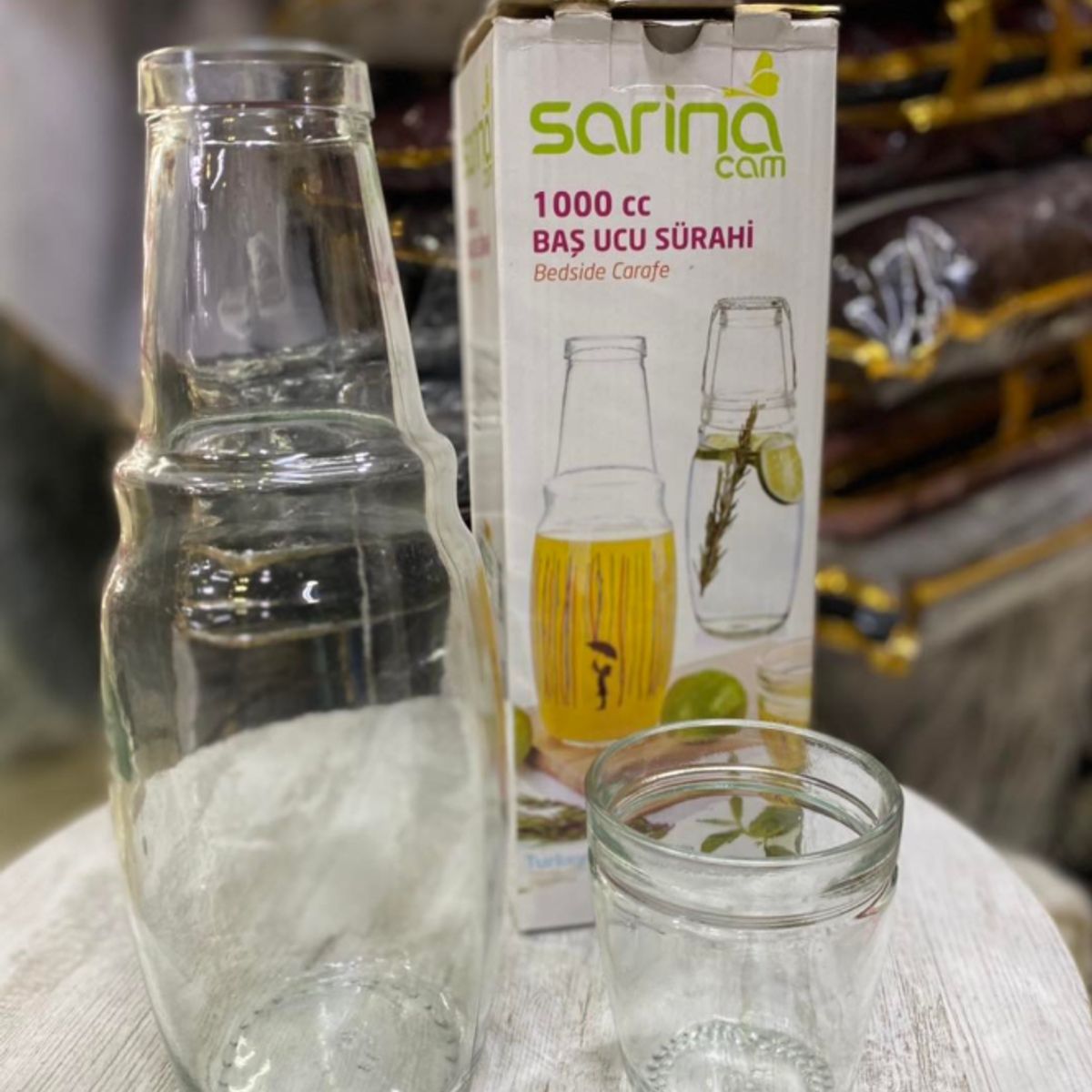 GENERICO - Botella de agua de vidrio con vaso