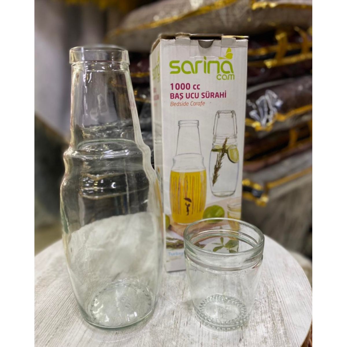GENERICO - Botella de agua de vidrio con vaso