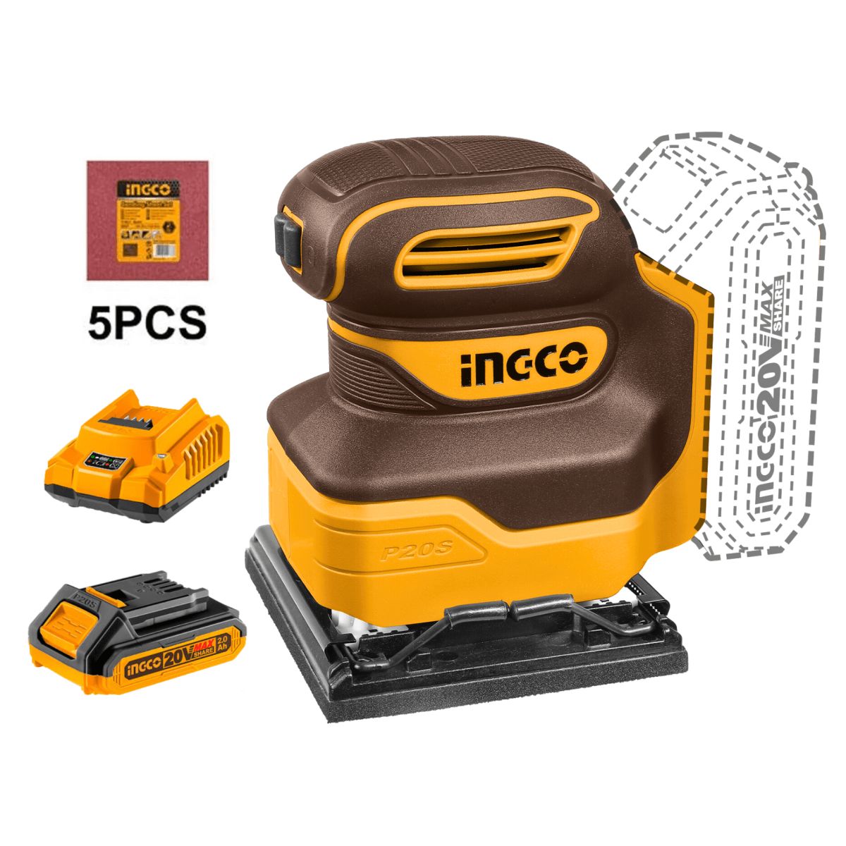 INGCO TOOLS - Lijadora Orbital 20V 12000rpm - Ingco