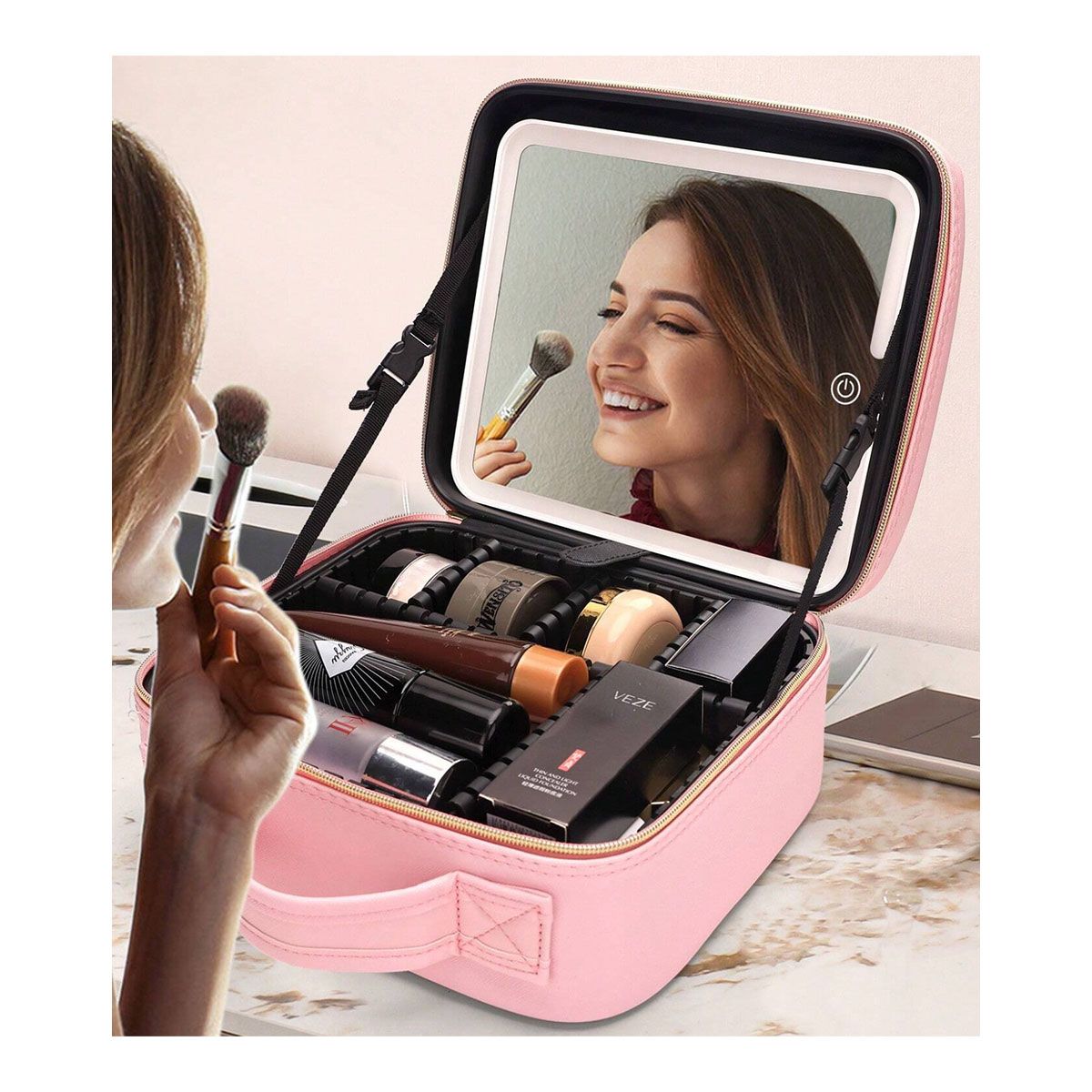 GENERICO - Maletín Neceser Para Maquillajes Con Luz Y Espejo Rosado