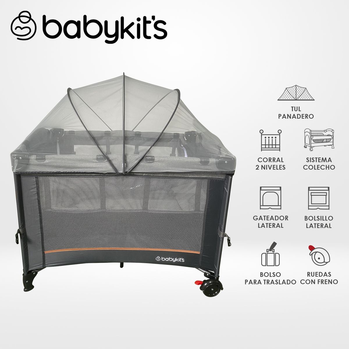 BABY KITS - Cuna Corral Baby Colecho Gris