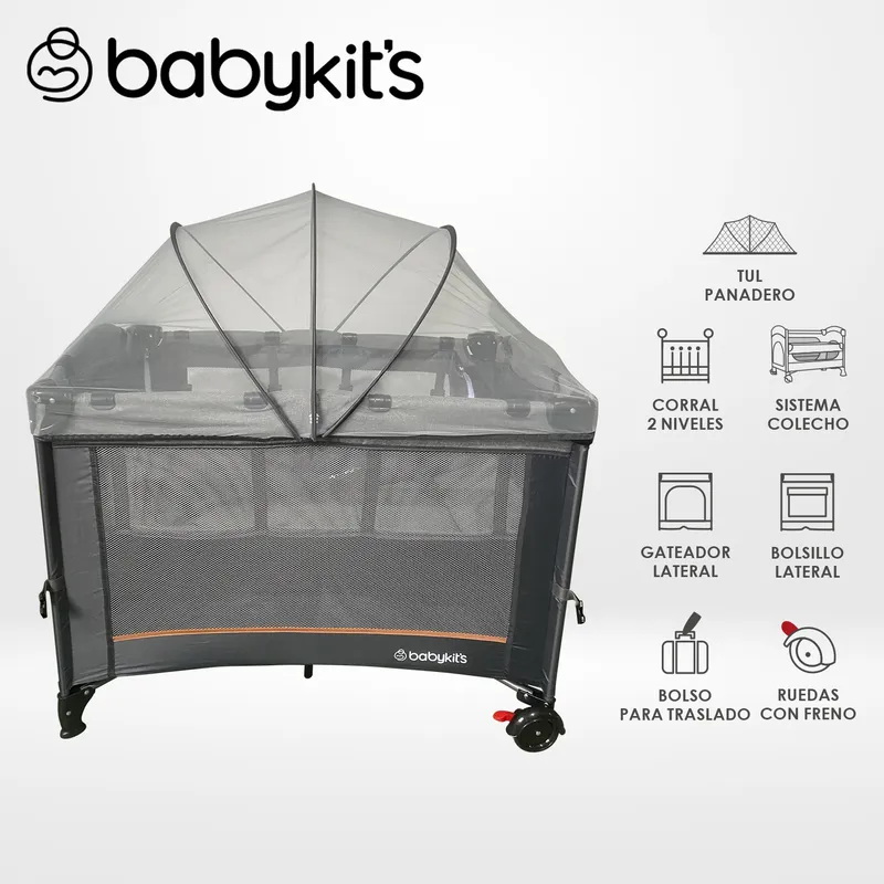 BABY KITS - Cuna Corral Baby Colecho Gris