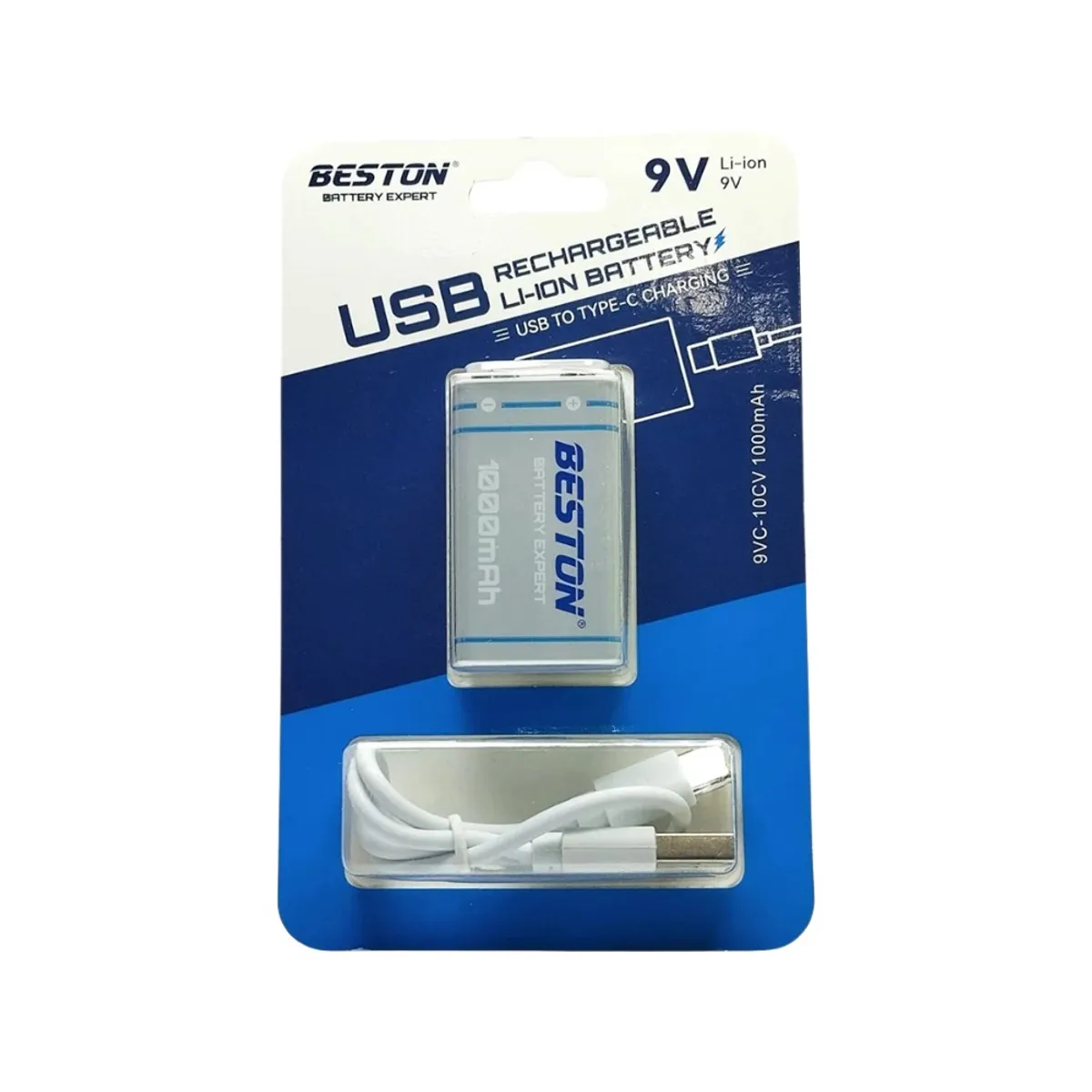 BESTON - Batería Recargable 9V Beston con Cable USB C