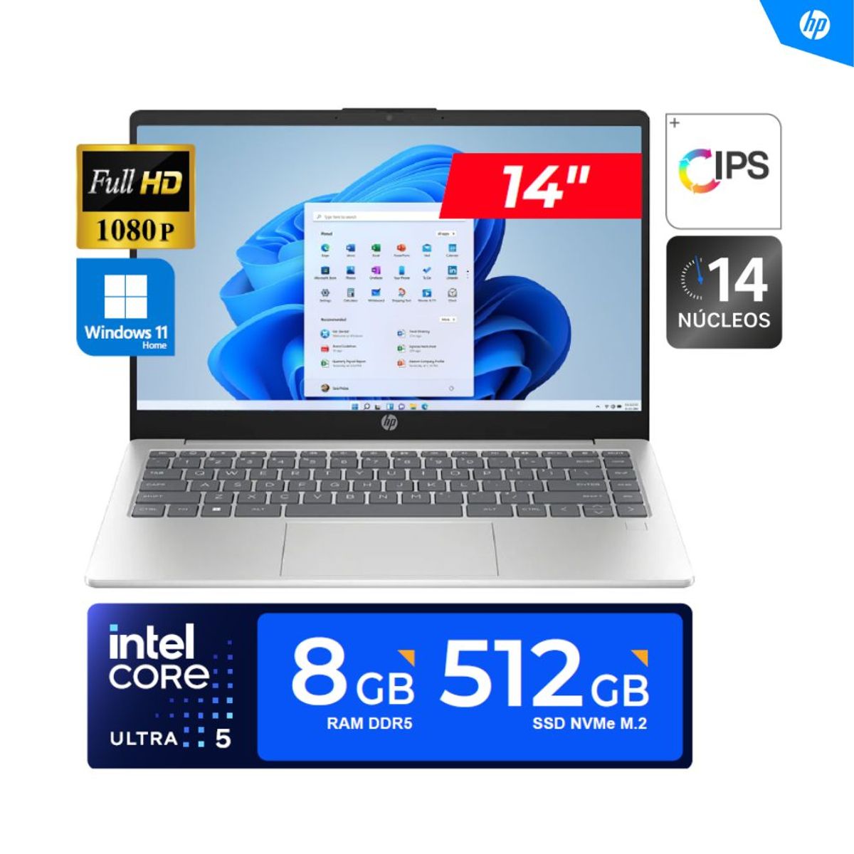 HP - LAPTOP HP 14-EP1001LA / 14 FHD IPS / Core Ultra 5-125H 4,5GHz / 8GB DDR5, 512GB SSD / Win11 Home