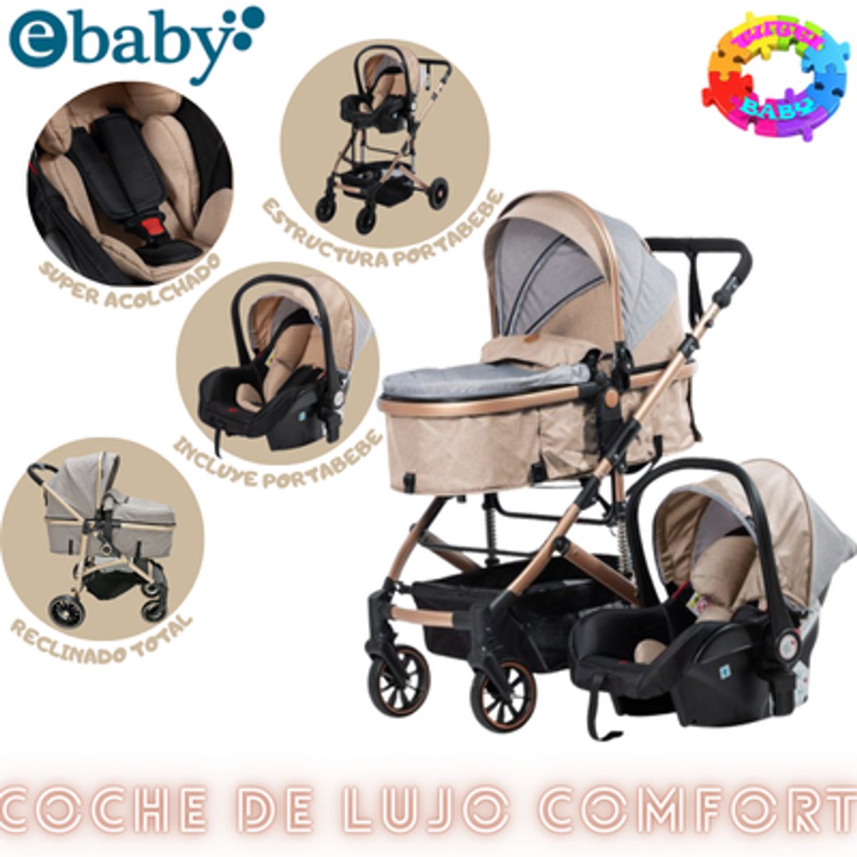 EBABY - COCHE CUNA COMFORT CON PORTABEBE BEIGE