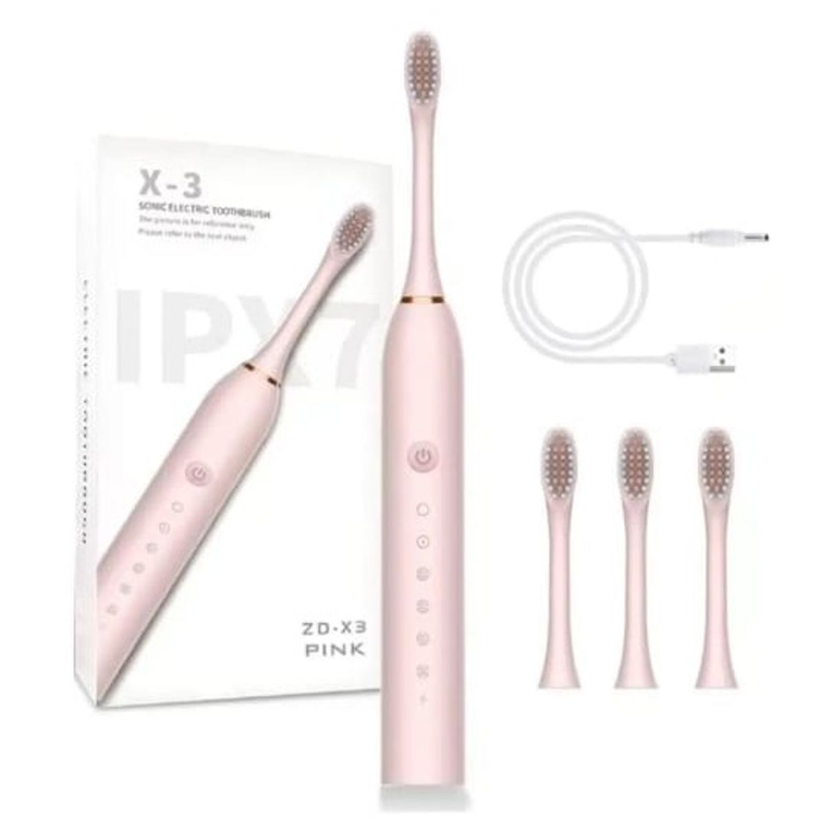 GENERICO - CEPILLO DE DIENTES ELECTRICO IPX7 RECARGABLE ROSADO