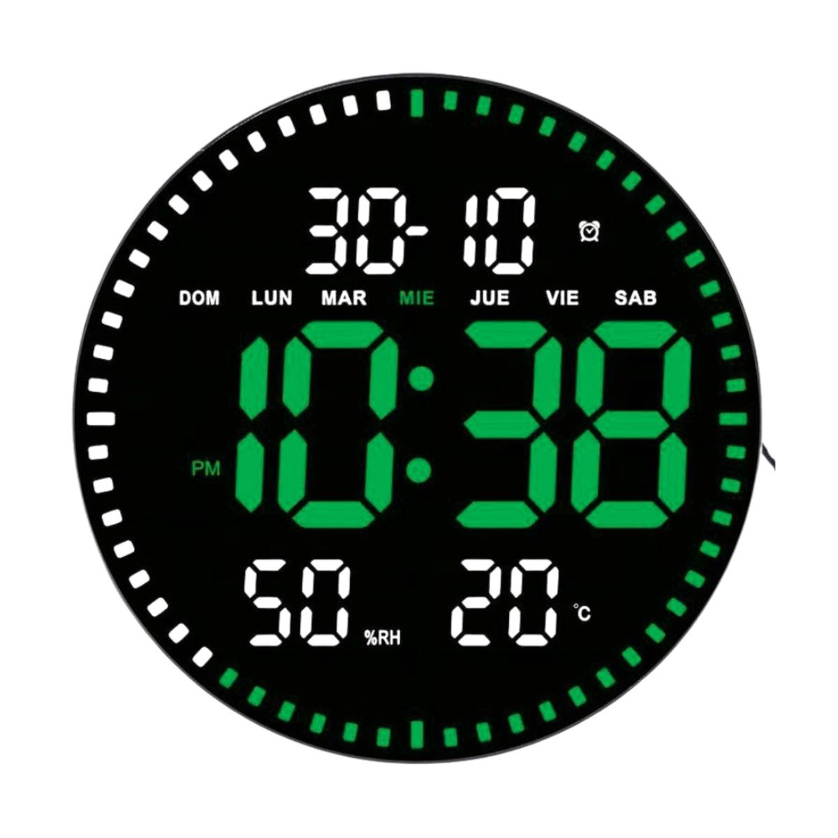GENERICO - Reloj Digital LED de Pared Control Remoto Temperatura Alarma Verde