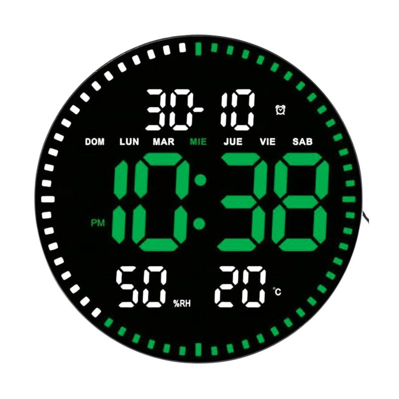 GENERICO - Reloj Digital LED de Pared Control Remoto Temperatura Alarma Verde