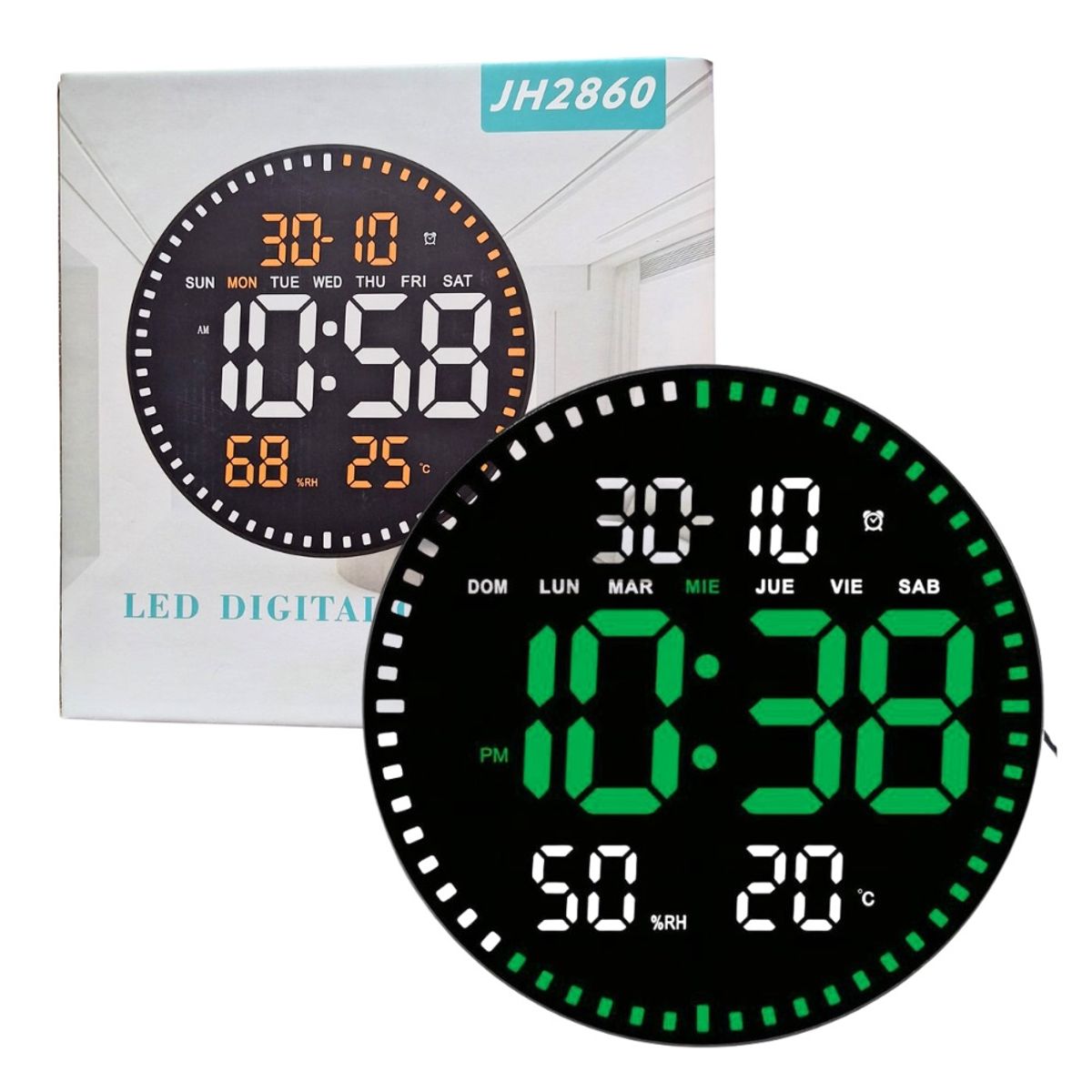 GENERICO - Reloj Digital LED de Pared Control Remoto Temperatura Alarma Verde
