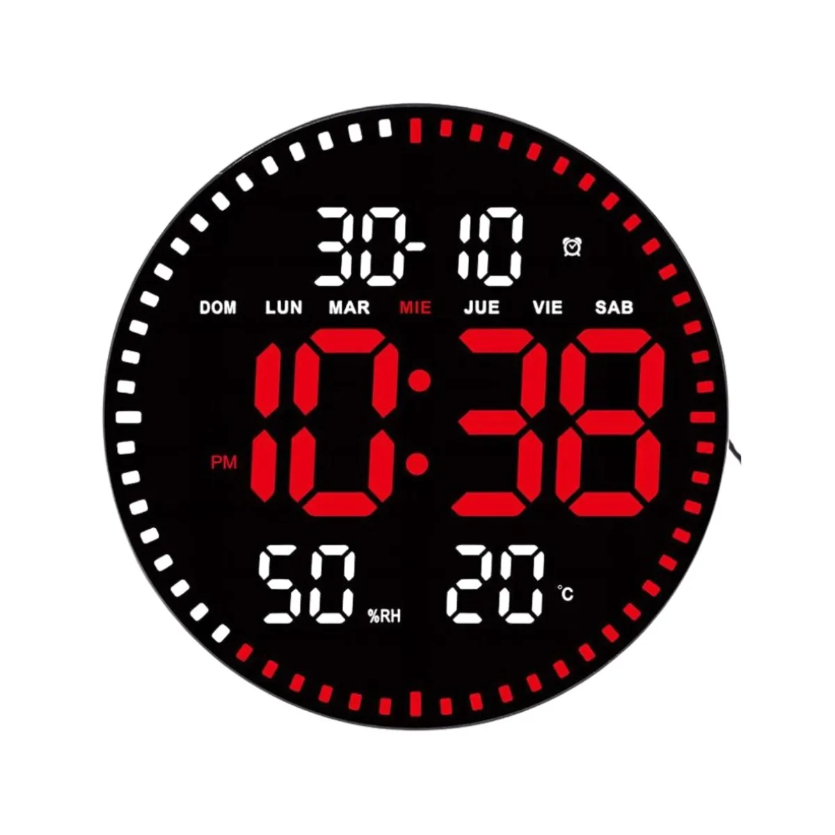 GENERICO - Reloj Digital LED de Pared Control Remoto Temperatura Alarma Rojo