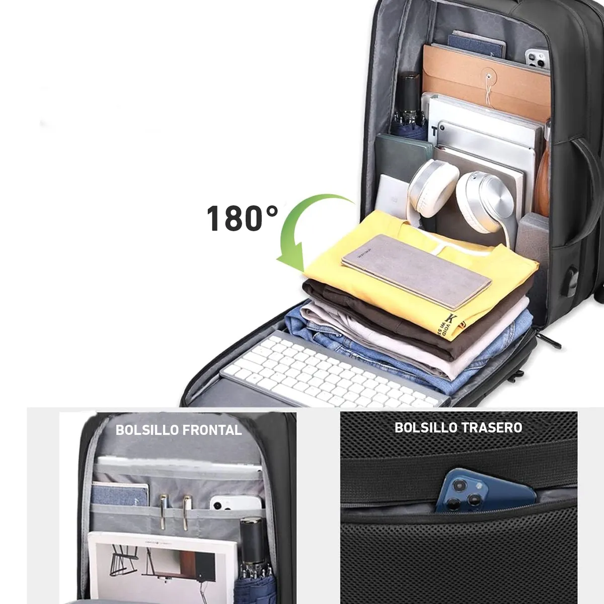 NEO DIGITAL - Mochila De Viaje Impermeable 40l Porta Laptop 17 Usb Bp52