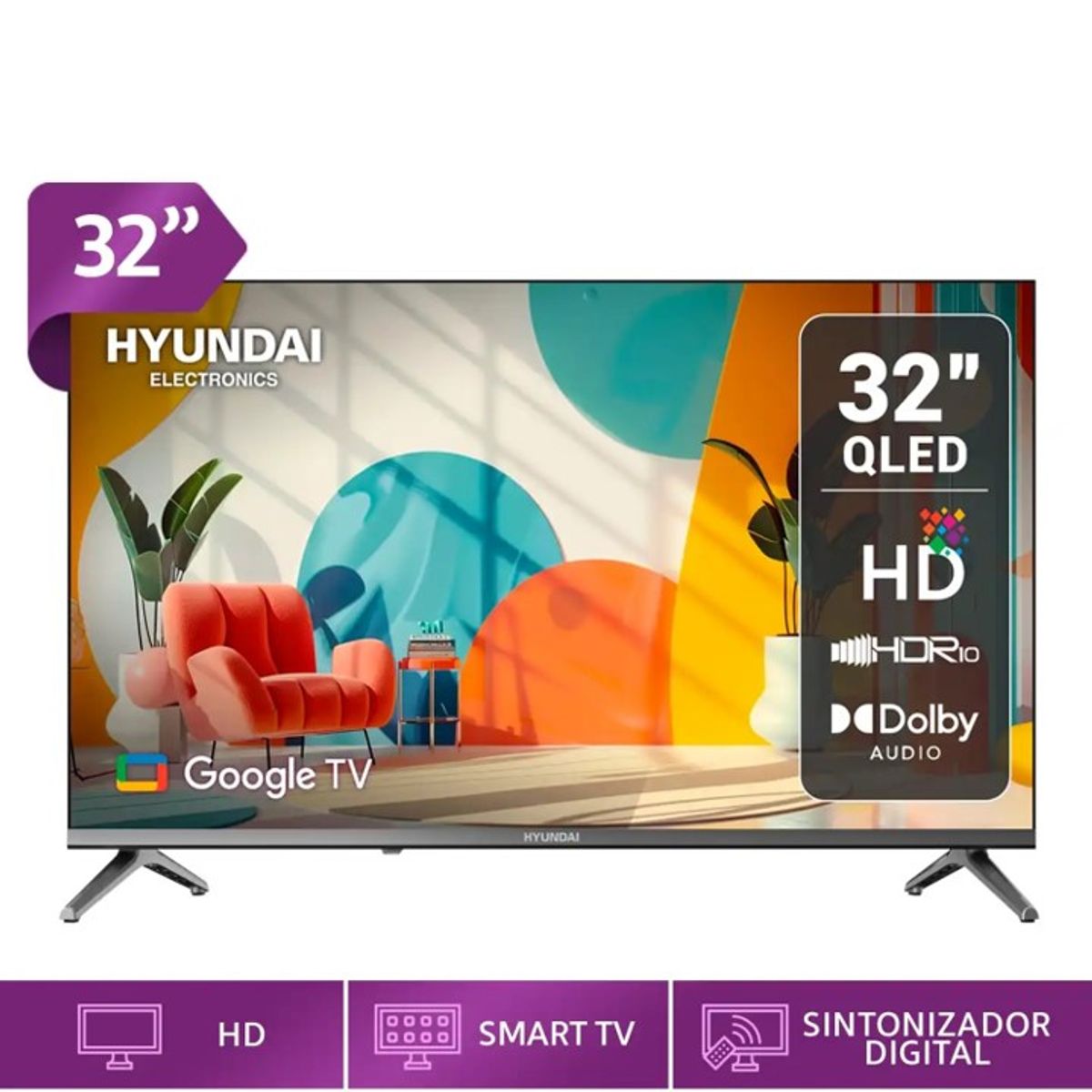HYUNDAI - Televisor QLED Hyundai 32 HD Google TV 3.0 HYLED3259QG Año 2025