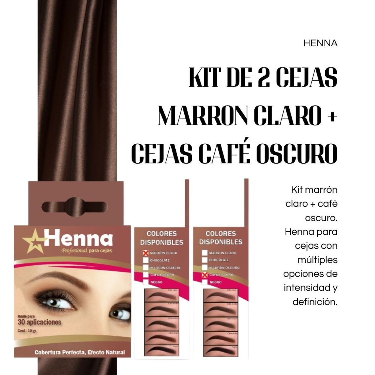 GENERICO - KIT DE 2 CEJAS MARRON CLARO + CEJAS CAFÉ OSCURO  - HENNA