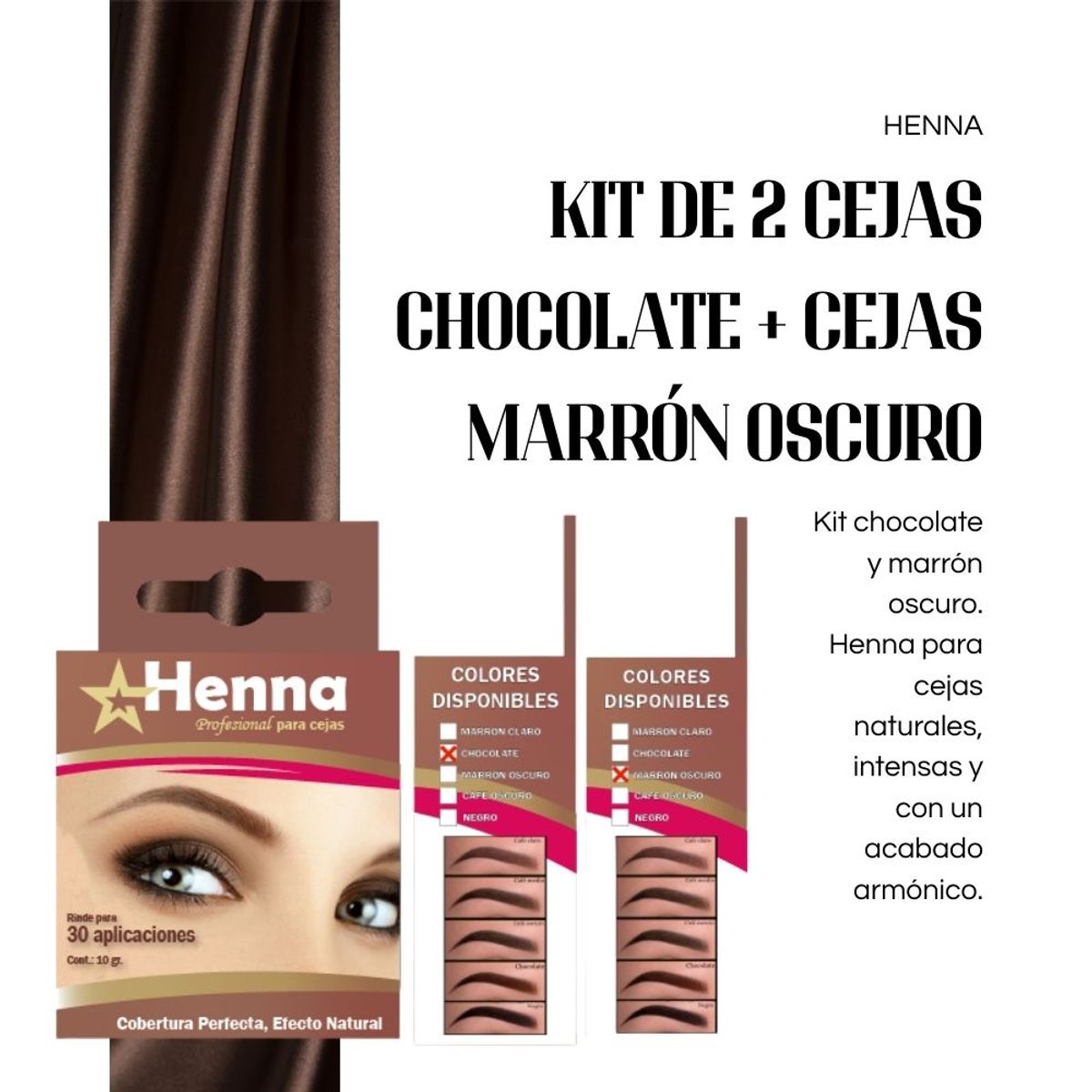 GENERICO - KIT DE 2 CEJAS CHOCOLATE + CEJAS MARRÓN OSCURO - HENNA