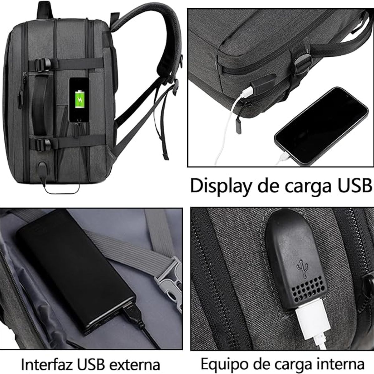 GENERICO - Mochila multifuncional Para Viaje Hasta 55L Estudio Laptop Gris