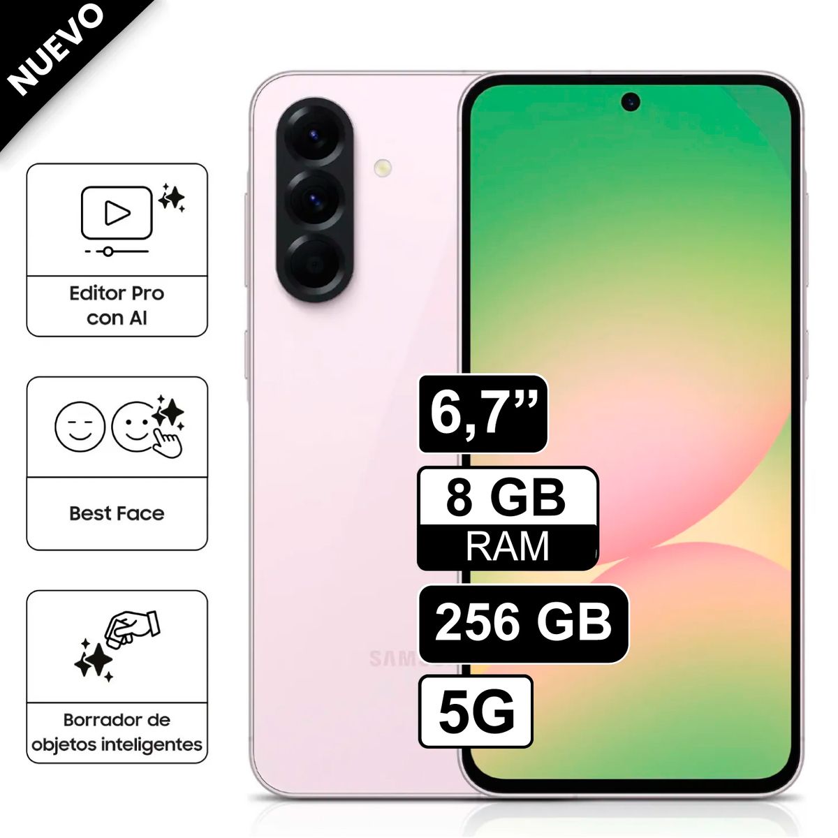 SAMSUNG - Celular Samsung Galaxy A56 5G 256GB 8GB RAM cámara principal 50MP frontal 12MP 67 Rosado