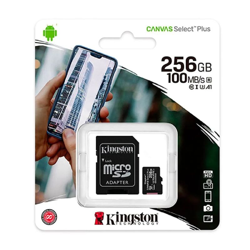 KINGSTON - Memoria Micro SD Kingston Canvas 256GB Clase 10 UHS-I 100 MB/S