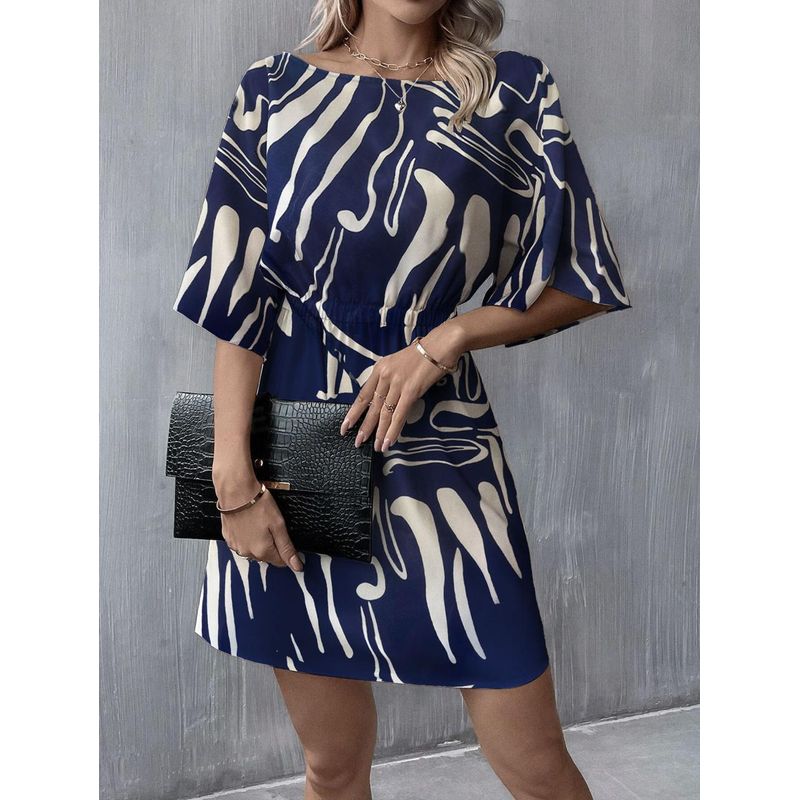 GENERICO - Vestido rayas azul y crema